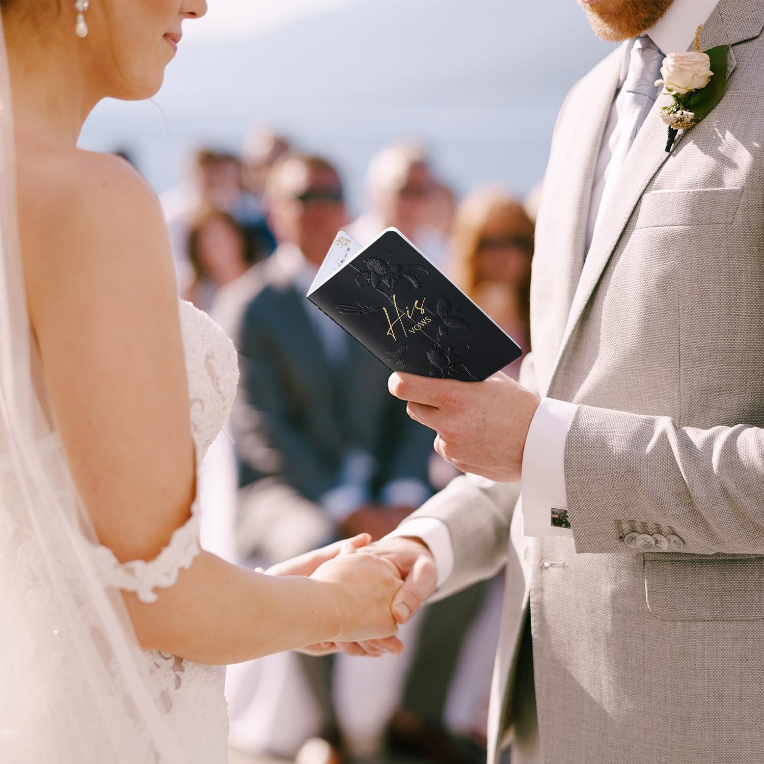 Molekaus Wedding Vow Books Set of 2 - His & Hers Vow Notebooks for Bride and Groom, 28 Pages 5.5x3.5 Inch with Gilded Font (White & Black) - Perfect for Wedding Ceremonies, Anniversary Gifts, and Couple Keepsakes