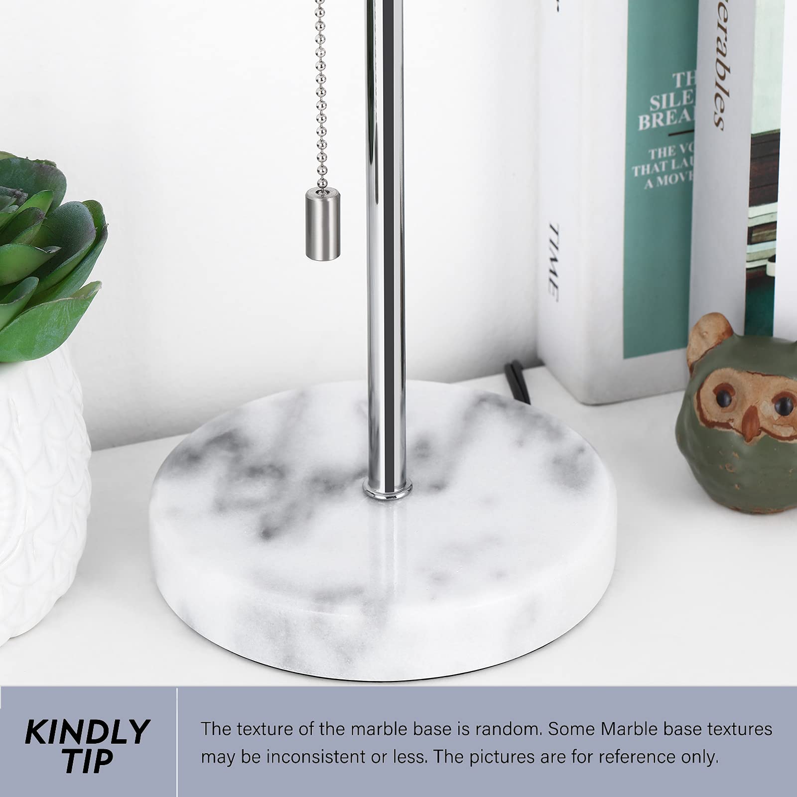HAITRAL Marble Base Bedside Table Lamp with Grey Fabric Shade - Stylish Nightstand Lamp for Bedroom, Living Room, Office, Kids Room - Perfect for Reading, Relaxing, and Decorating