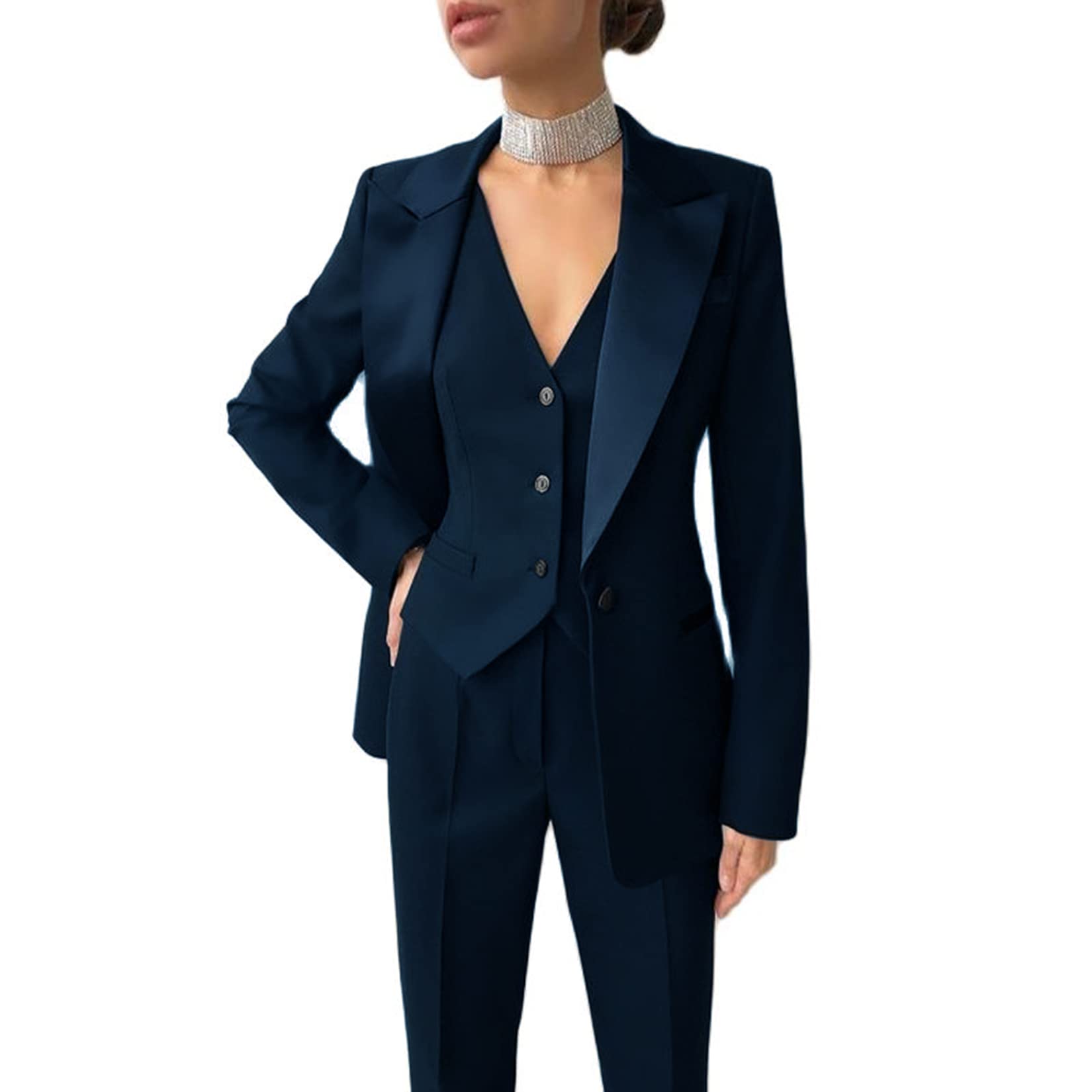 Women's 3-Piece Business Suit Slim Fit Office Blazer with Notch Lapel, Pants & Vest Set - Professional Work Wear for Office, Interview, Party & Formal Events