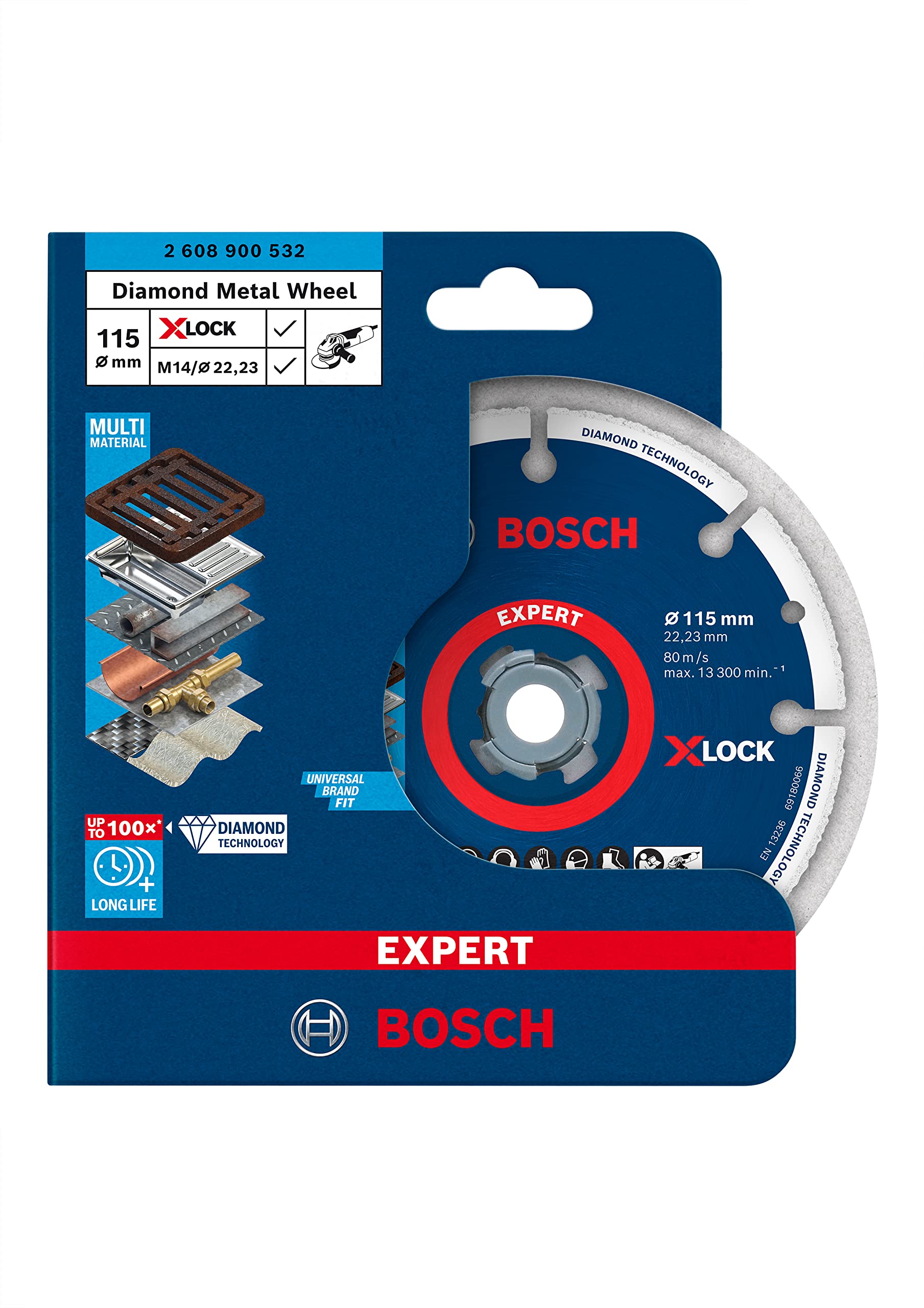 Bosch Professional 115mm Diamond Cutting Disc for Steel, Stainless Steel & Cast Iron - X-Lock Compatible Angle Grinder Accessory | Perfect for Metalworking, Construction & DIY Projects