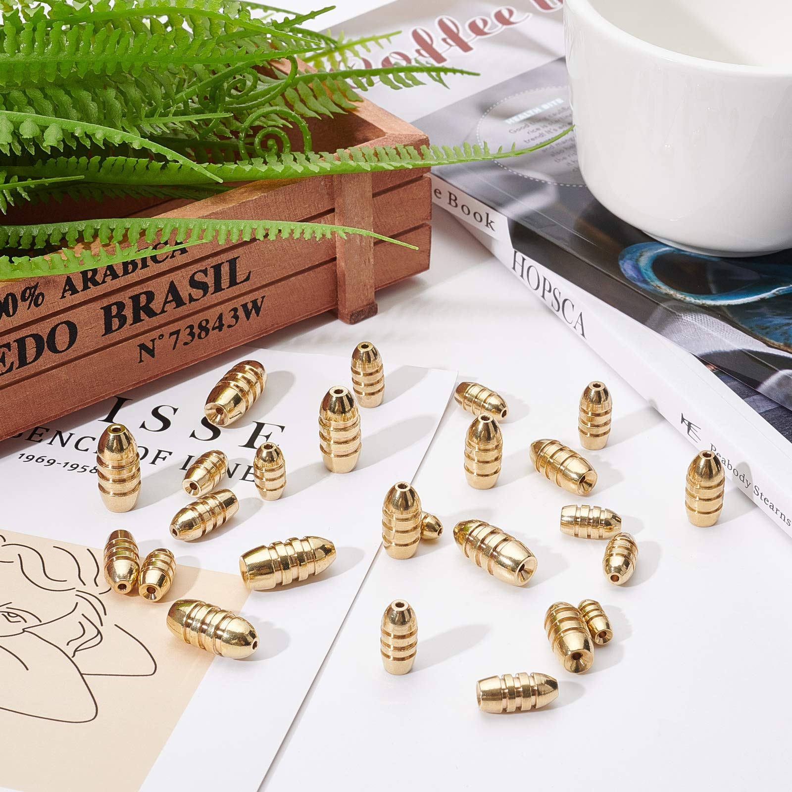 52PCS 5-Size Golden Brass Fishing Weights Sinkers - Grooved Bullet Shape for Freshwater & Saltwater Bass Fishing - Perfect for Shore, Boat and Ice Fishing