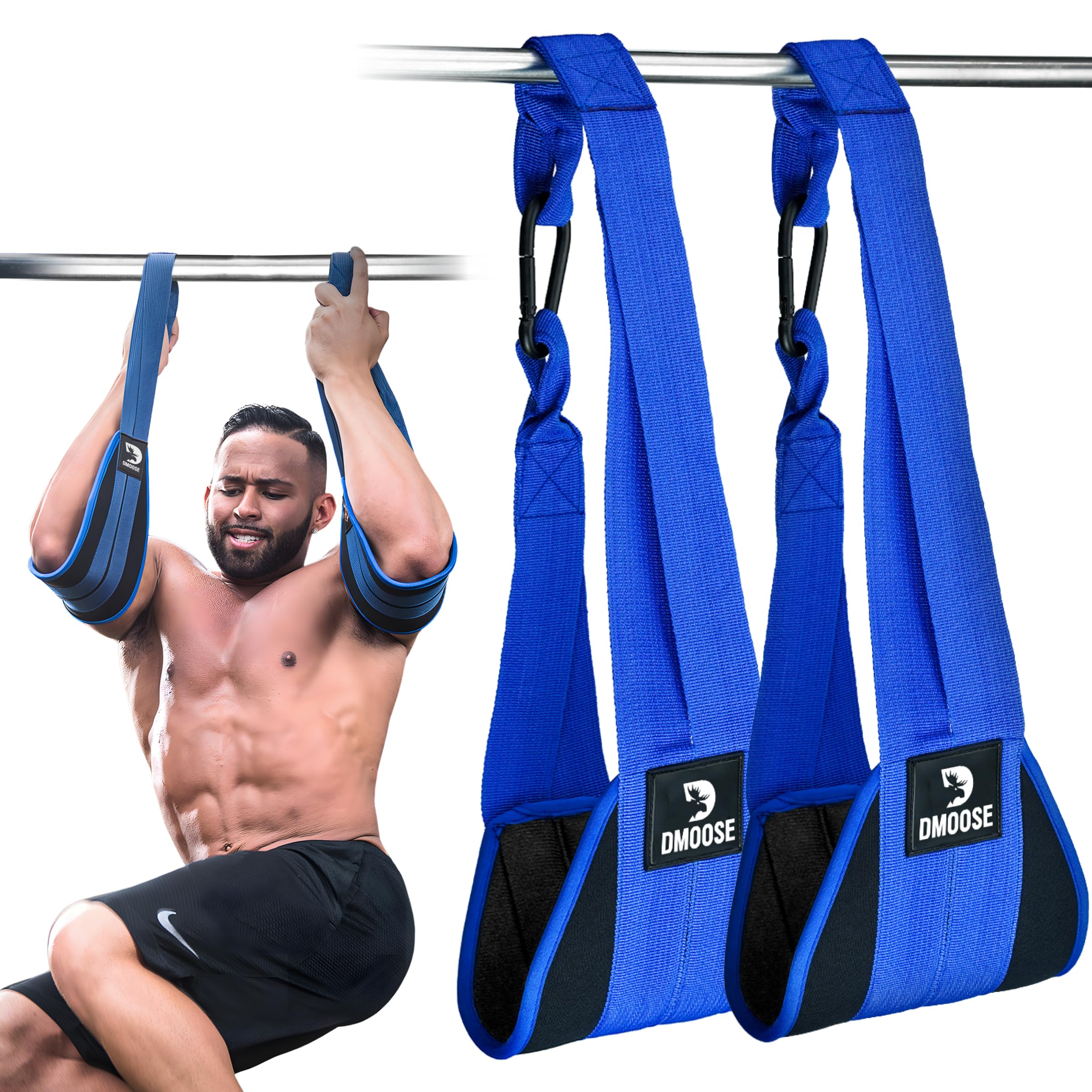 DMoose Fitness Hanging Ab Straps for Pull Up Bar - Thick Padded Arm Straps for Core Strength Training & Ab Workouts - Includes 2 Rust-Resistant Carabiners - Perfect for Home Gym, CrossFit & Calisthenics Training