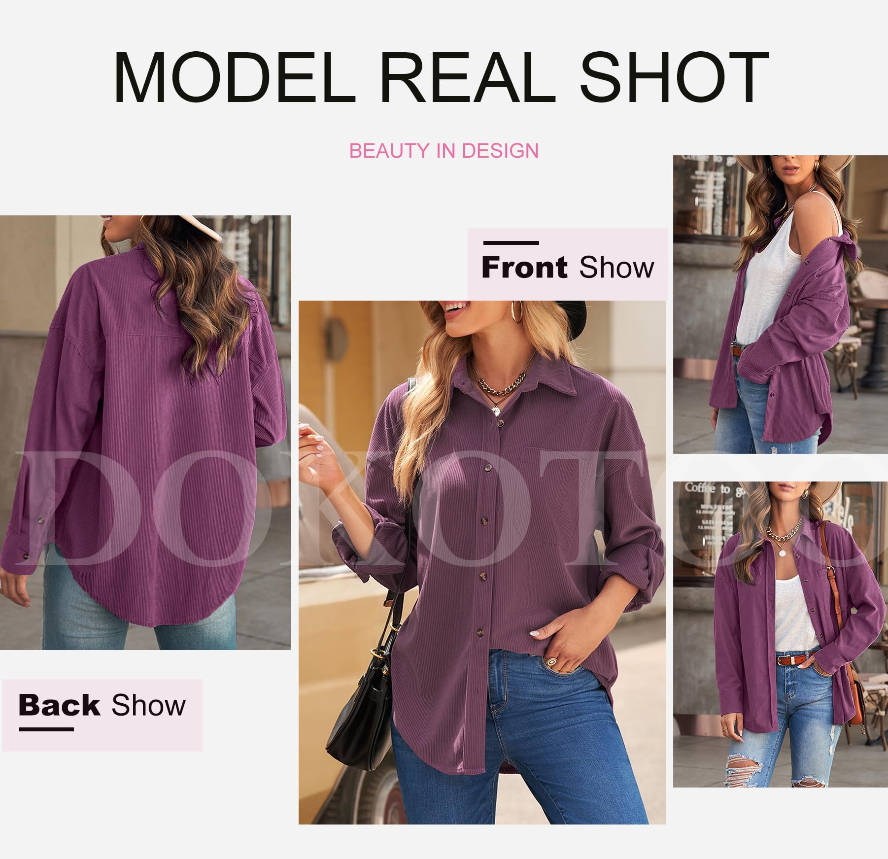 Dokotoo Women's Corduroy Button Down Shirt - Long Sleeve Oversized Boyfriend Blouse Top for Casual Wear & Layering | Perfect for Work, Date Night & Fall Outfits