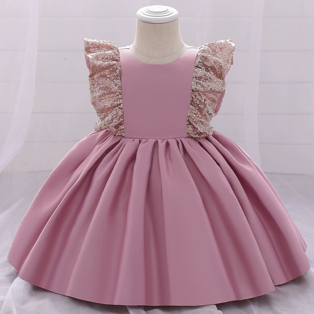 Pink Princess Round Tea Length Satin Flower Girl Dress - Perfect for Weddings, Birthday Parties & Special Occasions