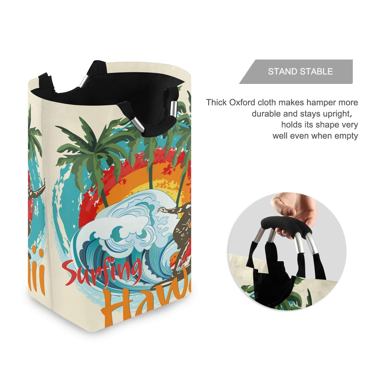 Large Collapsible Waterproof Laundry Hamper with Handles - Foldable Fabric Storage Bin for Dirty Clothes, Durable Organizer for Beach, Surfing & Tropical Vacations - Perfect for Hawaii Travel, Poolside & Outdoor Adventures