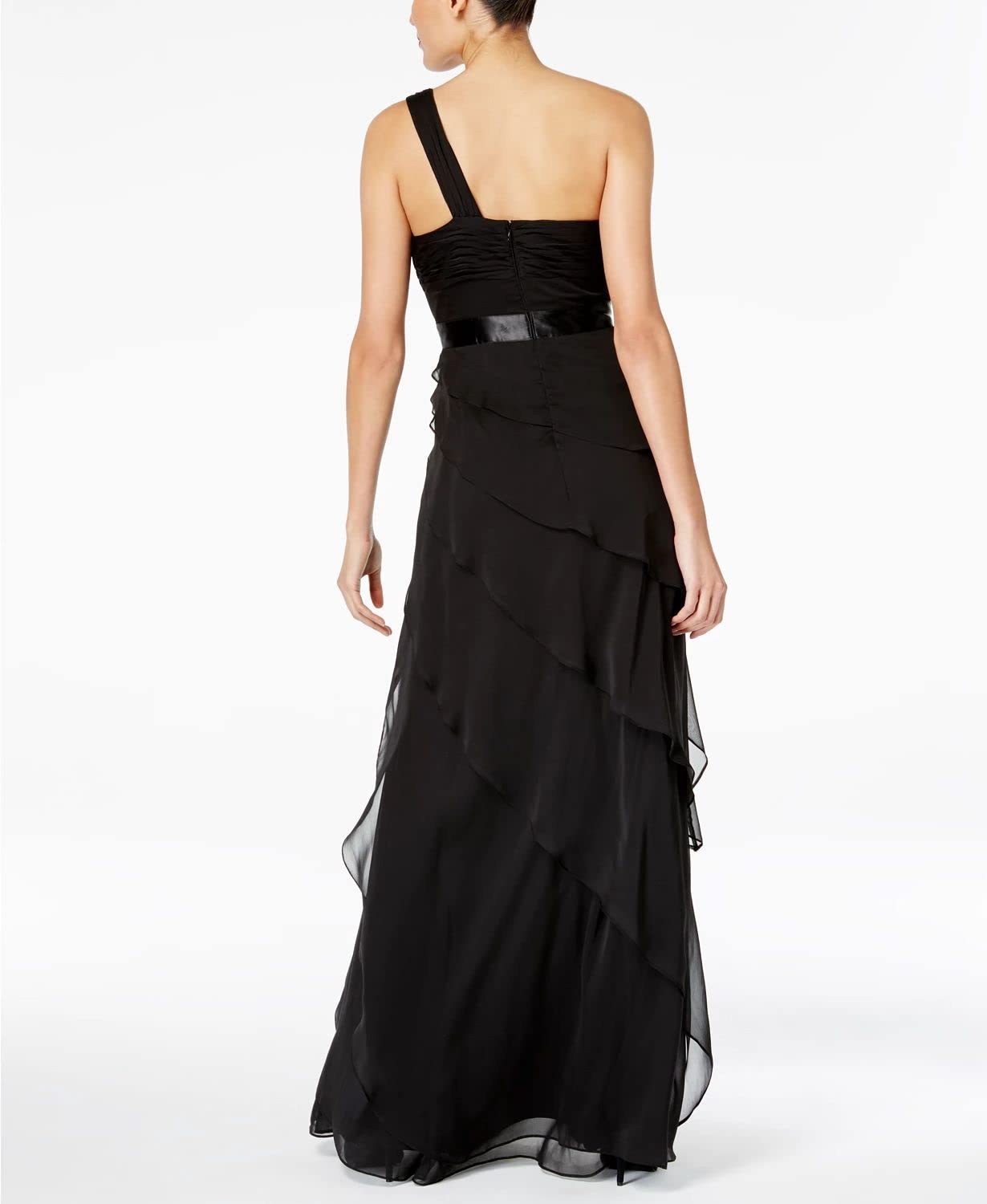 Adrianna Papell Women's Draped One Shoulder Chiffon Flutter Dress - Elegant Black Evening Gown for Cocktail Parties, Weddings & Special Occasions