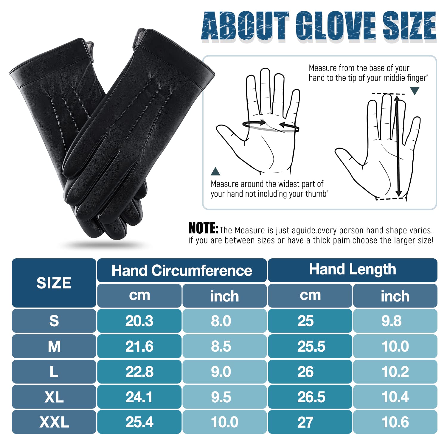 Men's Winter Leather Gloves with Touchscreen & Cashmere Lining - Snow Driving & Motorcycle Riding Gloves for Cold Weather Protection