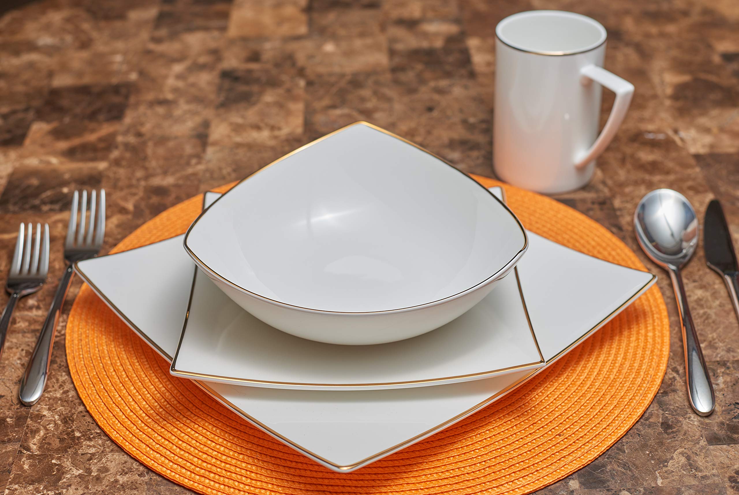Red Vanilla Extreme Gold 16-Piece Dinnerware Set - Elegant White Porcelain Tableware for Formal Dining & Special Occasions