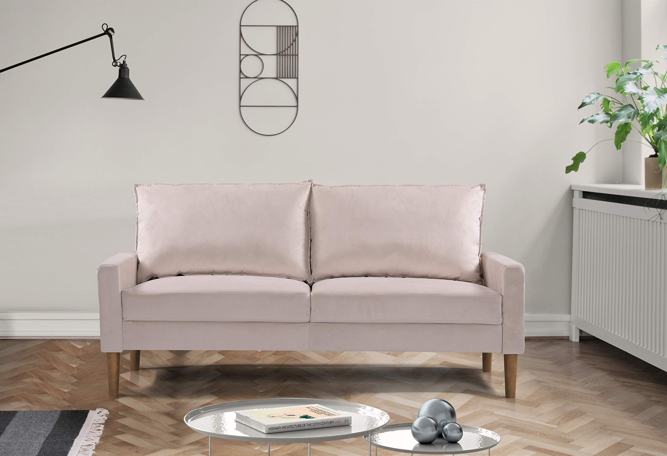 Mid Century Modern Velvet Sofa - 3 Seater Small Space Couch for Living Room & Bedroom, Easy Assembly Ivory Upholstered Furniture | Perfect for Apartments, Condos and Cozy Spaces