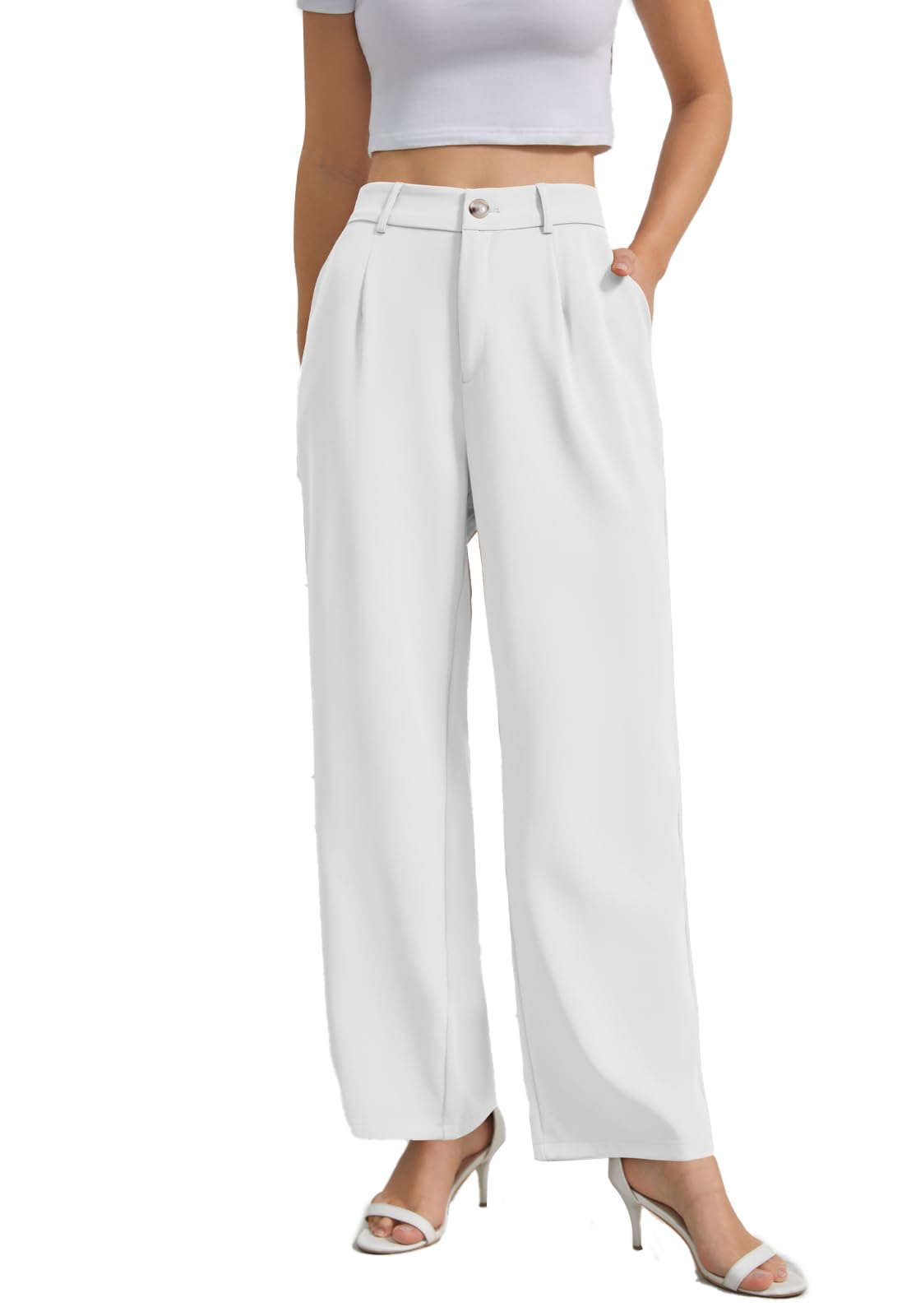 Women's High Waisted Wide Leg Business Casual Pants - Straight Leg Work Trousers with Pockets - Office Wear & Professional Attire for Women | Perfect for Business Meetings, Office Work & Smart Casual Outfits