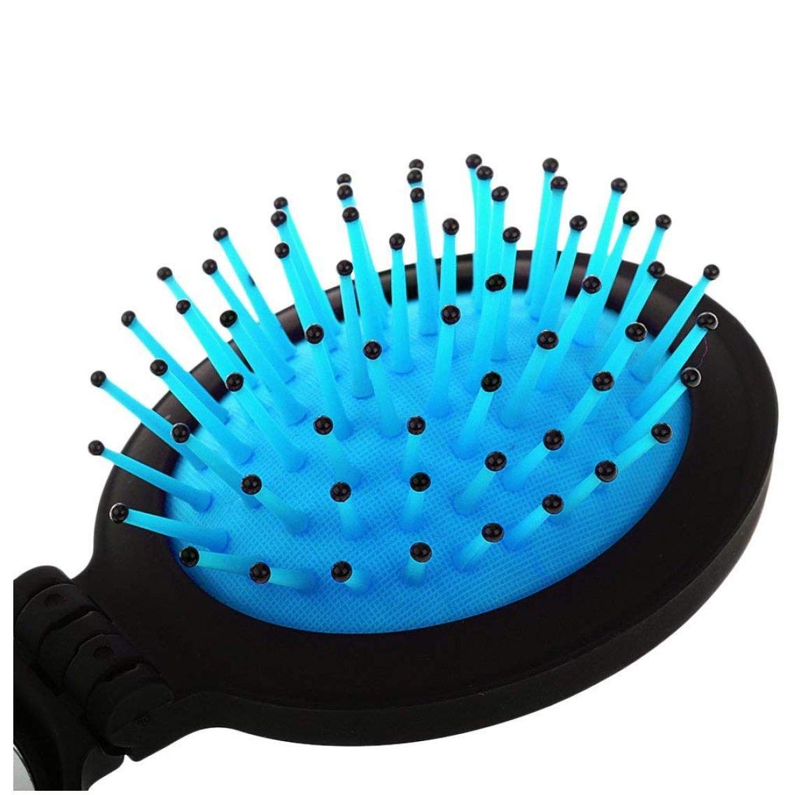 Portable Folding Travel Hair Brush & Comb Set with Mirror - Mini Pocket Hairbrush for Women, Detangling Styling Tool - Perfect for On-the-Go, Gym, Purse & Travel Accessories (Blue)
