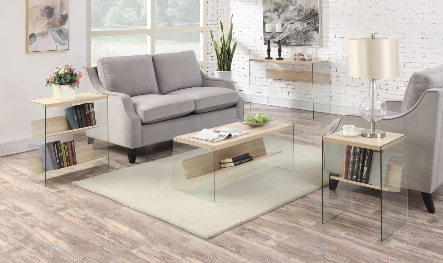 Convenience Concepts SoHo Console Table & Desk - Weathered White Finish for Living Room, Entryway, or Home Office
