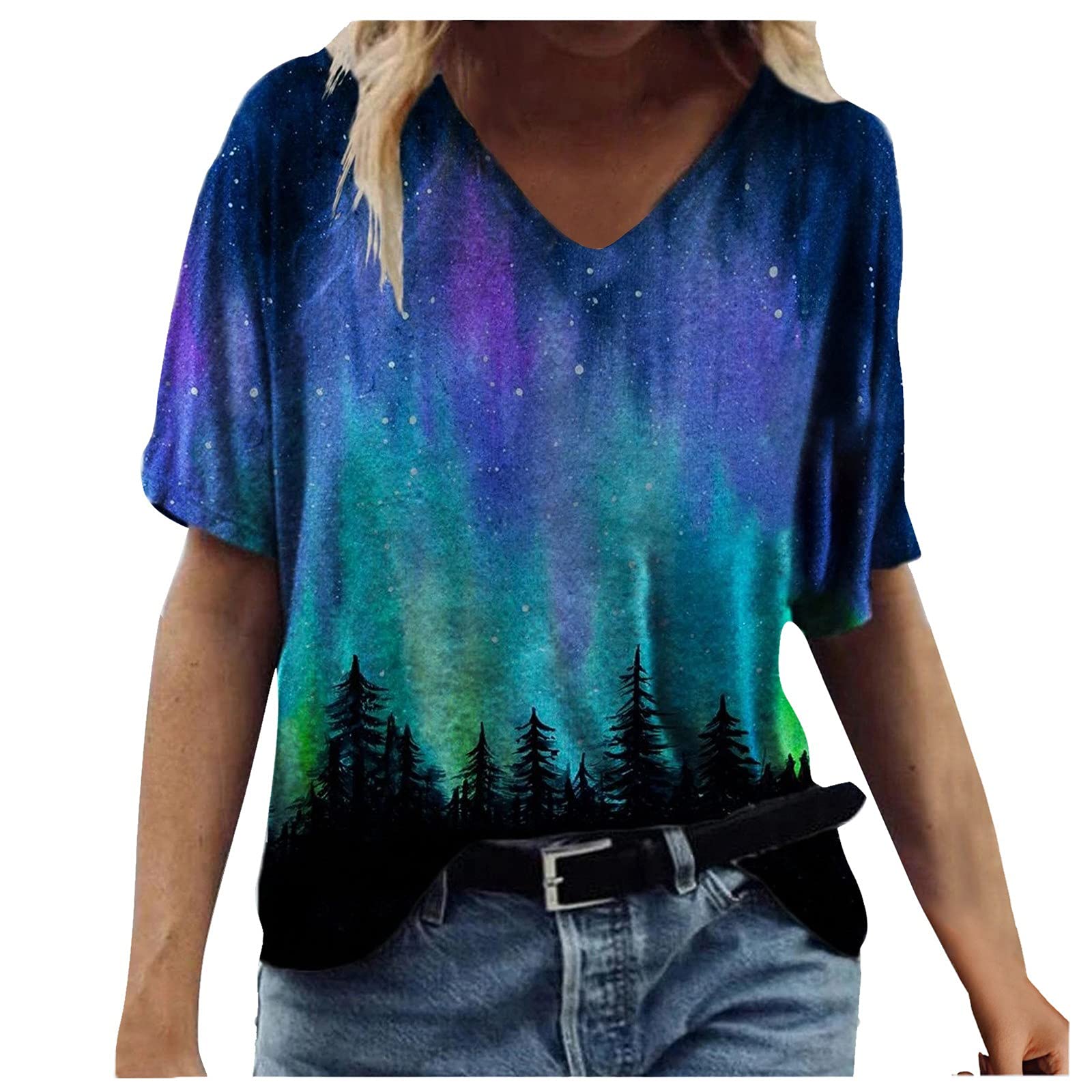 Sexy V-Neck T-Shirt for Women - Rolled Sleeve Side Split Tunic Top | Casual & Flattering Fit | Perfect for Date Night, Girls' Night Out & Summer Outfits