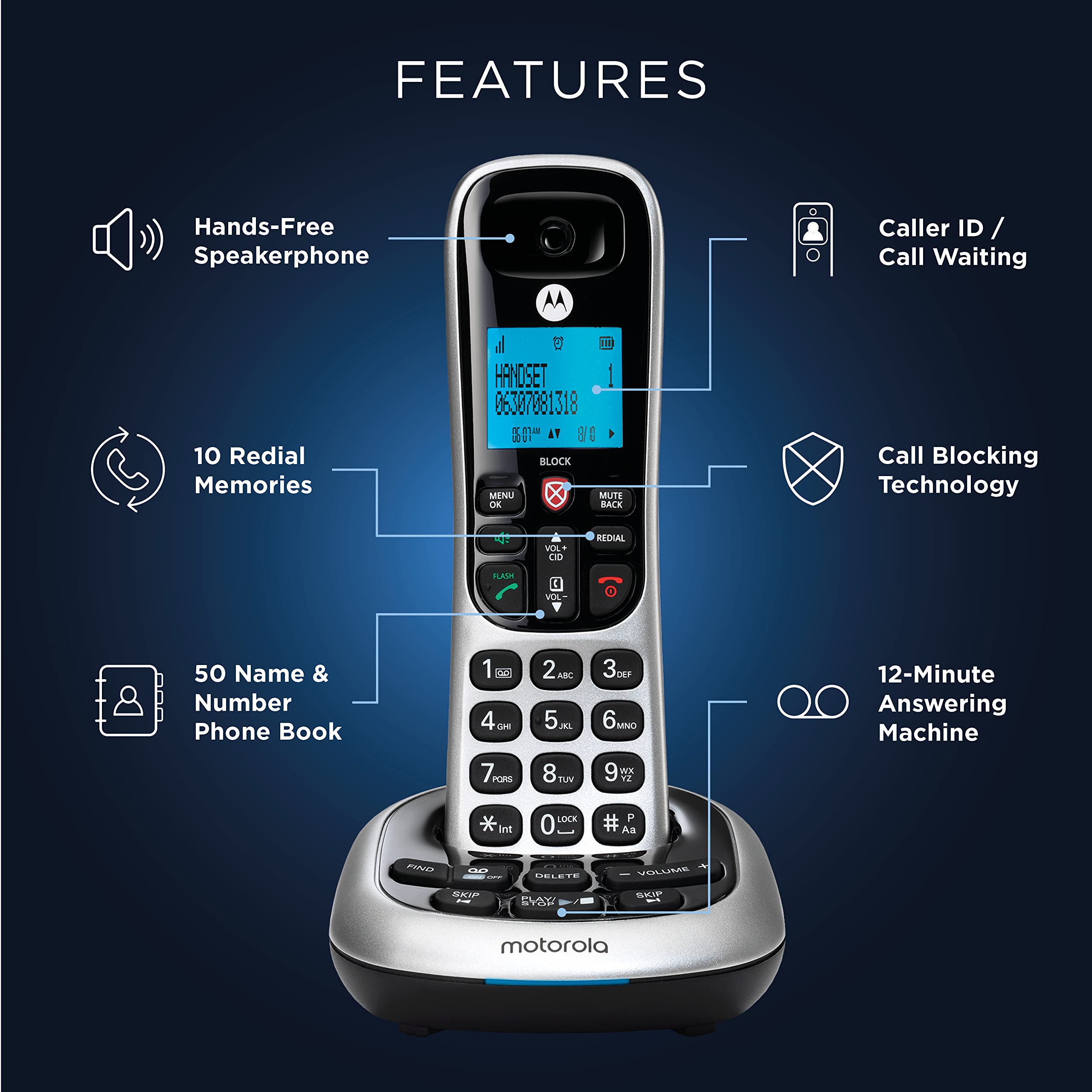 Motorola CD4013 Digital Cordless Phone with Answering System & 3 Handsets - Silver | Expandable Home Office Phone for Landline with Caller ID | Perfect for Home, Office & Small Business Communication