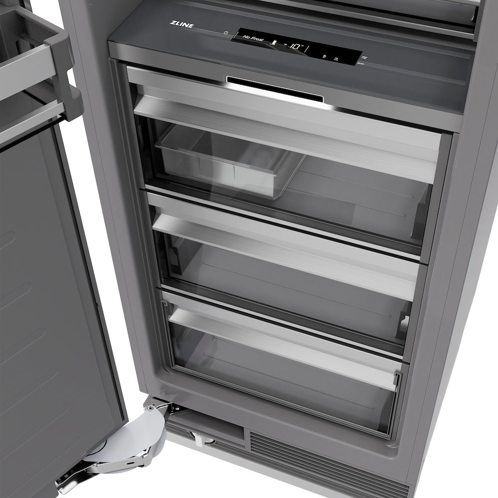 ZLINE Autograph Edition 18 Inch 8.6 cu ft Left Hinge Column Freezer - White Matte Finish with Graphite Gray Interior & Champagne Bronze Accents (RCFVLZ WM 18 CB) - Perfect for Home Kitchen, Basement, Garage or Commercial Use