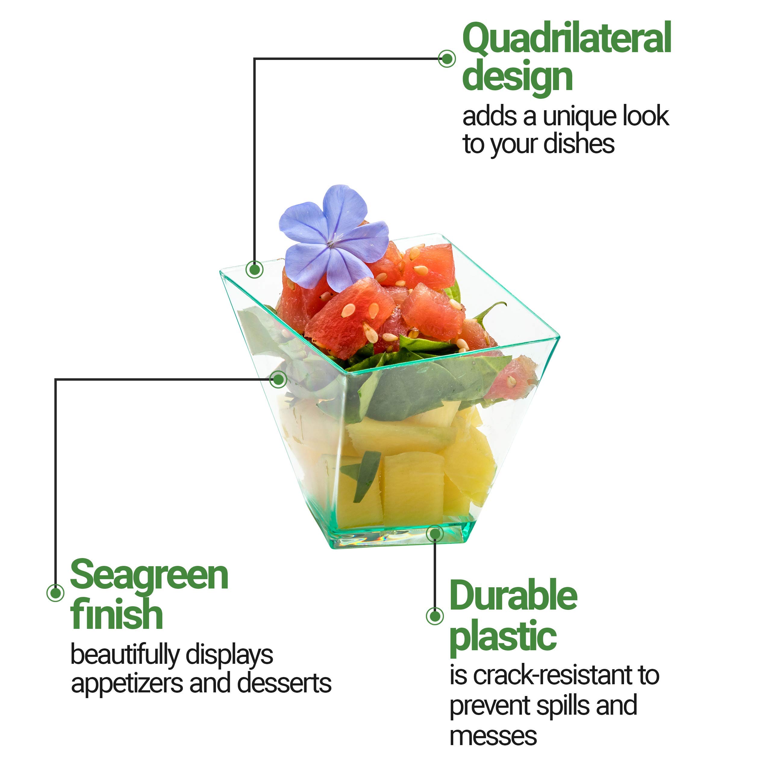 2 oz Disposable Mini Dessert Cups - 100-Pack Durable Seagreen Plastic Serving Dishes for Parties, Weddings & Catering | Perfect for Drinks, Desserts, Samples & Appetizers | Eco-Friendly Partyware & Event Supplies