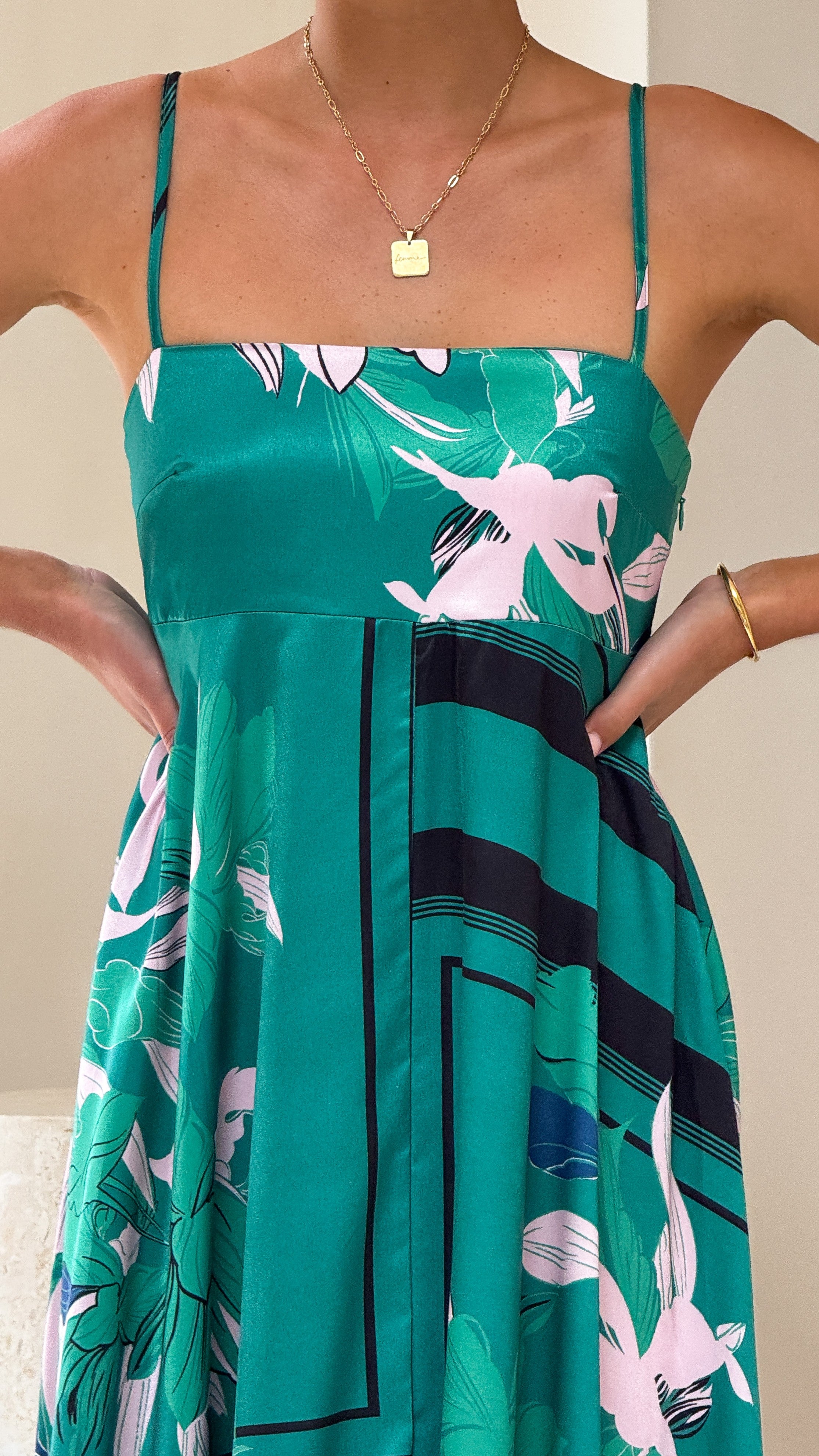 Kaethe Maxi Dress for Women - Flowy Green & Pink Summer Dress - Perfect for Beach Vacation, Date Night & Casual Outings