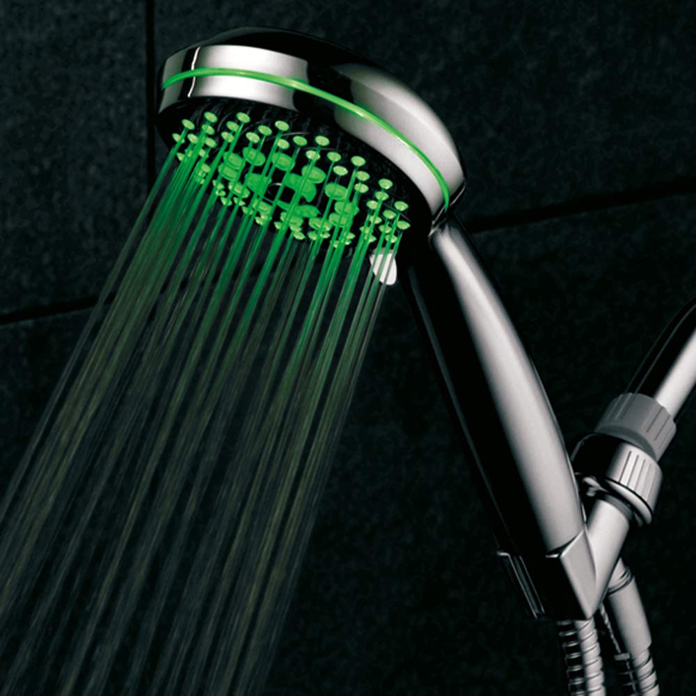 HotelSpa Neon Ultra-Luxury 7-Setting LED Hand Shower with Chrome Face & Color-Changing Temperature Sensor - Perfect for Bathroom, Spa, Hotel & Home Luxury Shower Experience