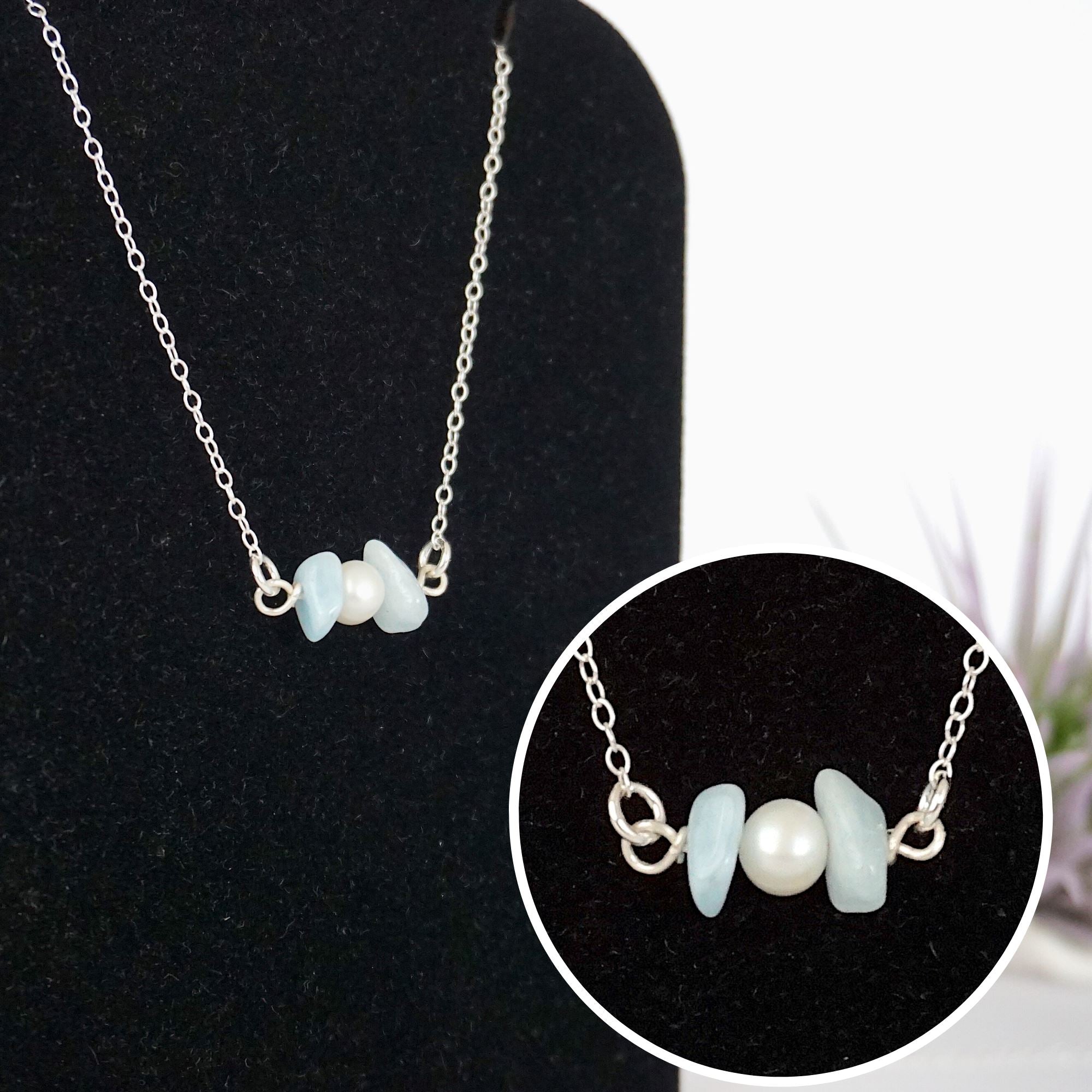 Aquamarine & Pearl Charm Necklace - Elegant Jewelry for Women, Perfect for Weddings, Parties & Everyday Wear