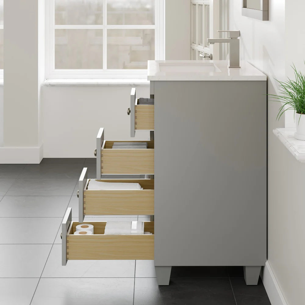 Eviva Acclaim 24 Inch Modern Bathroom Vanity Set with Carrara Quartz Countertop - Perfect for Small Bathrooms, Powder Rooms & Master Bath Renovations