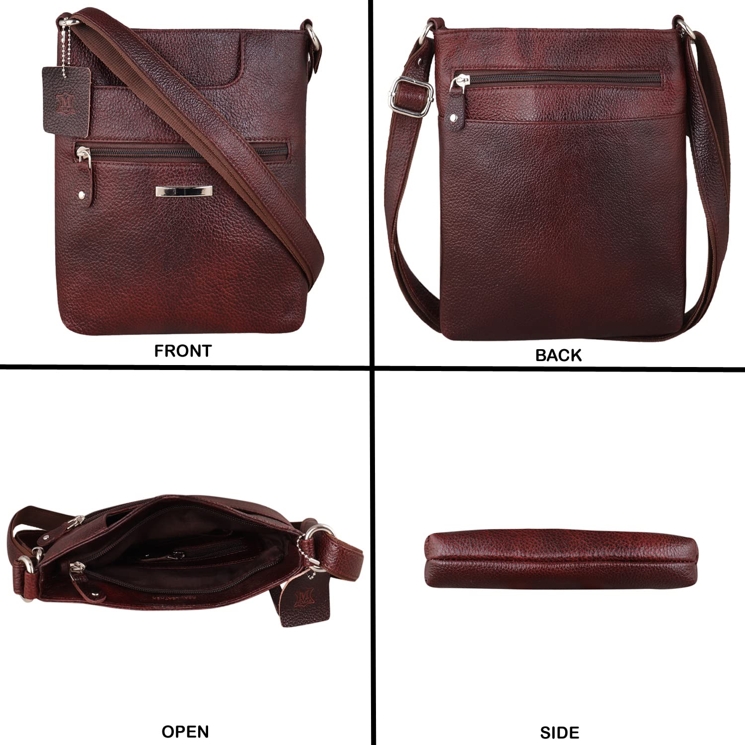 mtuggar Genuine Leather Sling Messenger Bag - Unisex Crossbody Bag with Adjustable Strap for Travel, Work & Daily Use | Multipurpose Utility Shoulder Bag in Brown