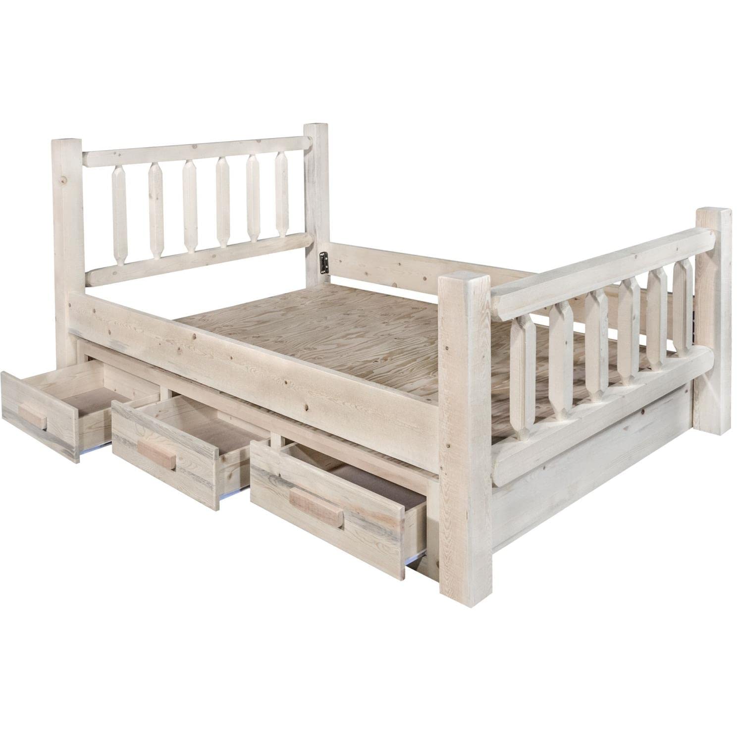 Montana Woodworks Homestead Collection Twin Bed with Storage Drawers - Solid Wood Frame, Clear Lacquer Finish - Perfect for Kids Rooms, Guest Bedrooms & Small Spaces