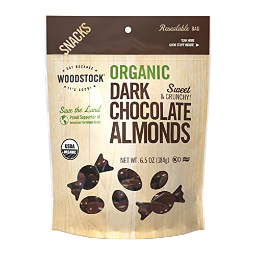 Organic Dark Chocolate Almonds - Sweet & Crunchy Vegan Snacks - 6.5oz (Case of 8) - 95%+ Organic - Perfect for Healthy Snacking, Gifts & Office Treats