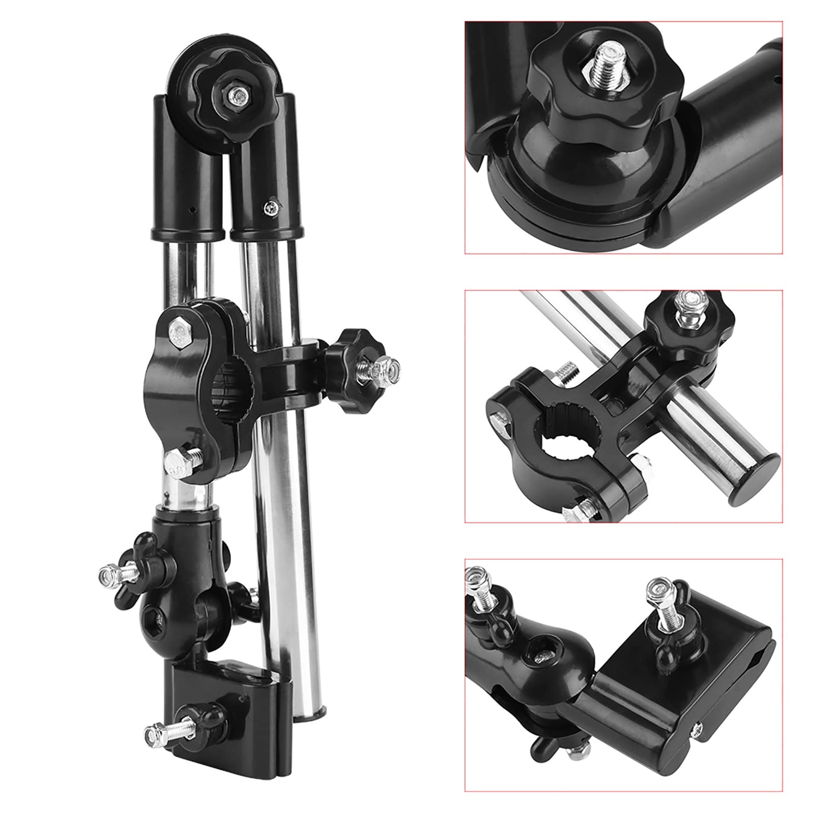 360° Adjustable Stainless Steel Umbrella Mount Holder for Wheelchair, Bicycle & Rollator - Black Stretch Umbrella Stand for Outdoor Activities, Rain Protection & Sun Shade