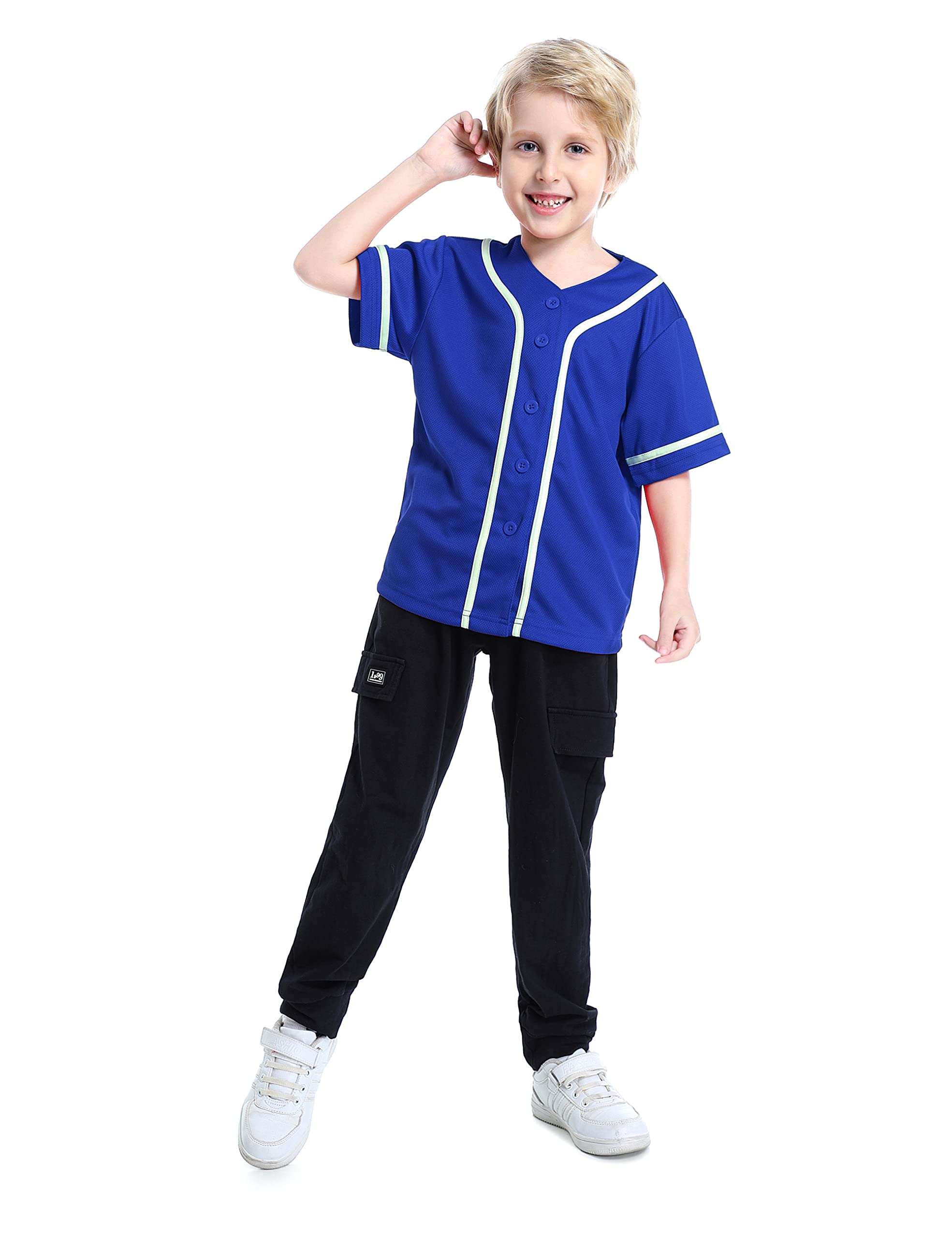 TopTie Boys Baseball Jersey - Kids Button Down Jersey T-Shirt for Baseball & Softball | Comfortable Youth Athletic Wear for Games, Practice & Team Uniforms