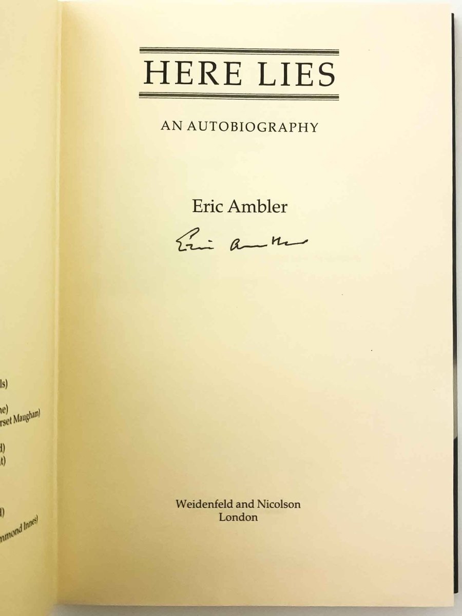 Here Lies Eric Ambler - Signed First Edition by Eric Ambler | Collectible Mystery Novel for Book Lovers & Literary Enthusiasts