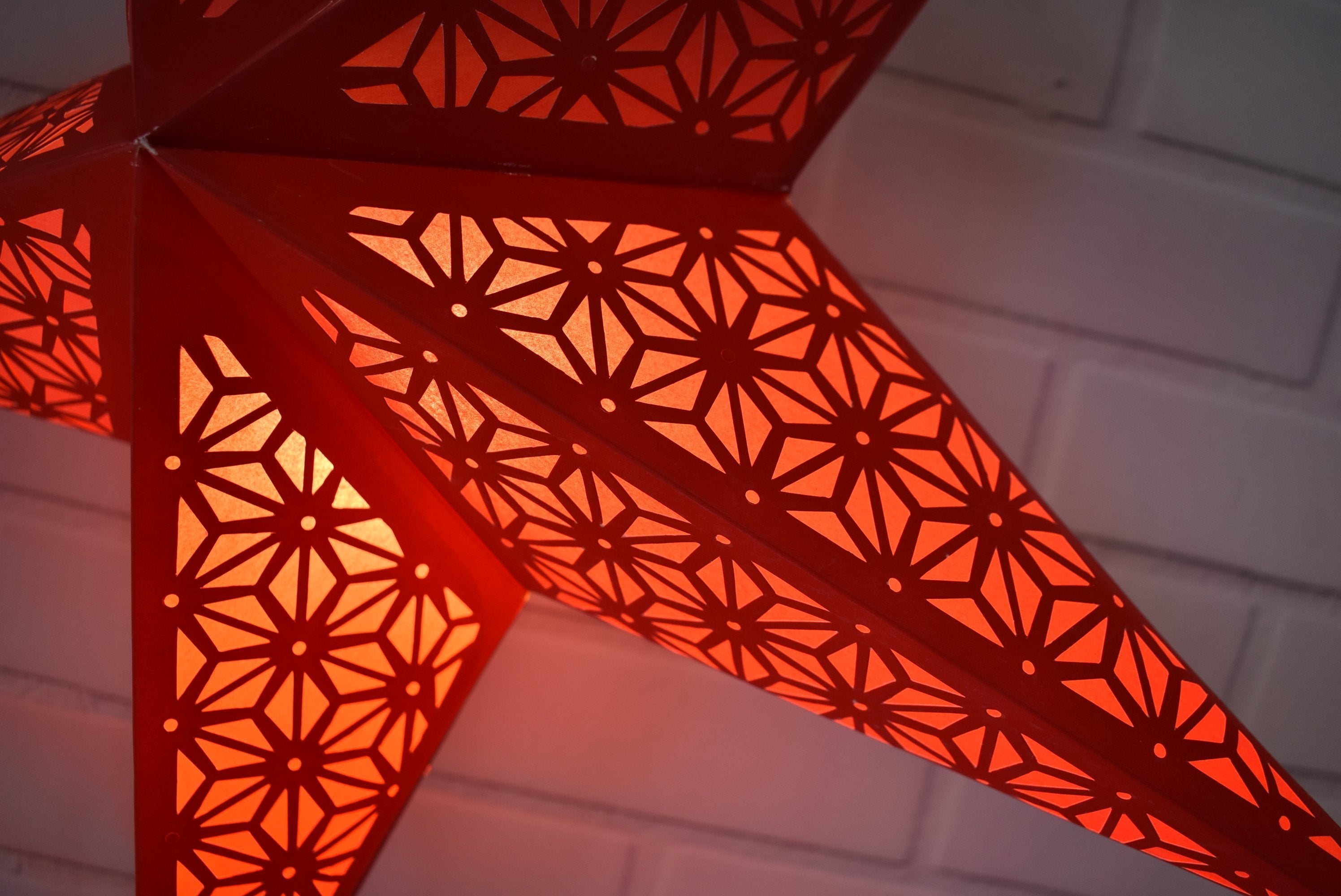 3 Pack 24 Inch Red Geodesic Paper Star Lantern with LED Bulbs & Cord - Decorative Hanging Light for Bedroom, Party, Wedding & Indoor Outdoor Decor