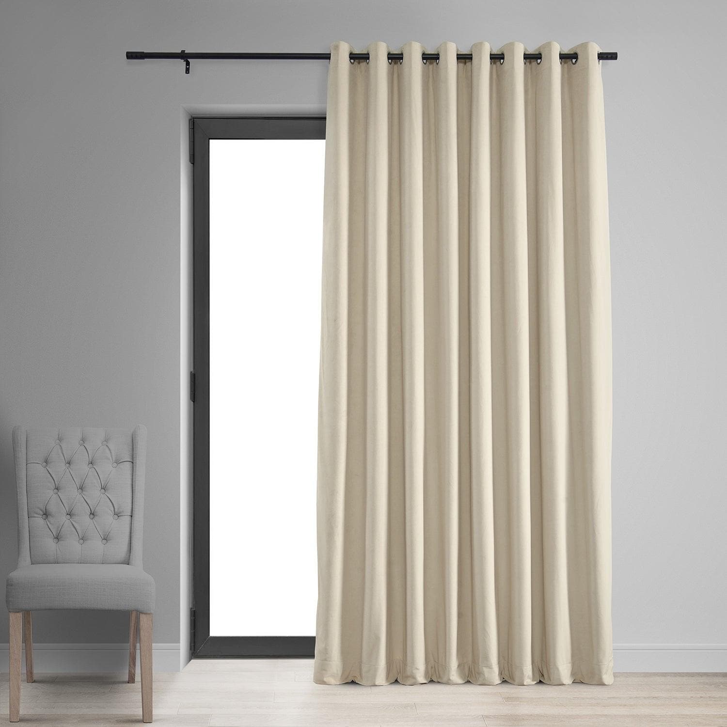 Ivory Grommet Blackout Curtains - Extra Wide Velvet Thermal Insulated Drapes for Bedroom & Living Room - Noise Reducing & Light Blocking Window Treatments