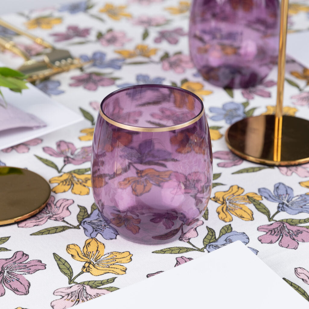 12 oz. Purple Stemless Wine Glasses with Gold Rim - Set of 6 | Elegant Drinkware for Parties, Weddings & Home Entertaining