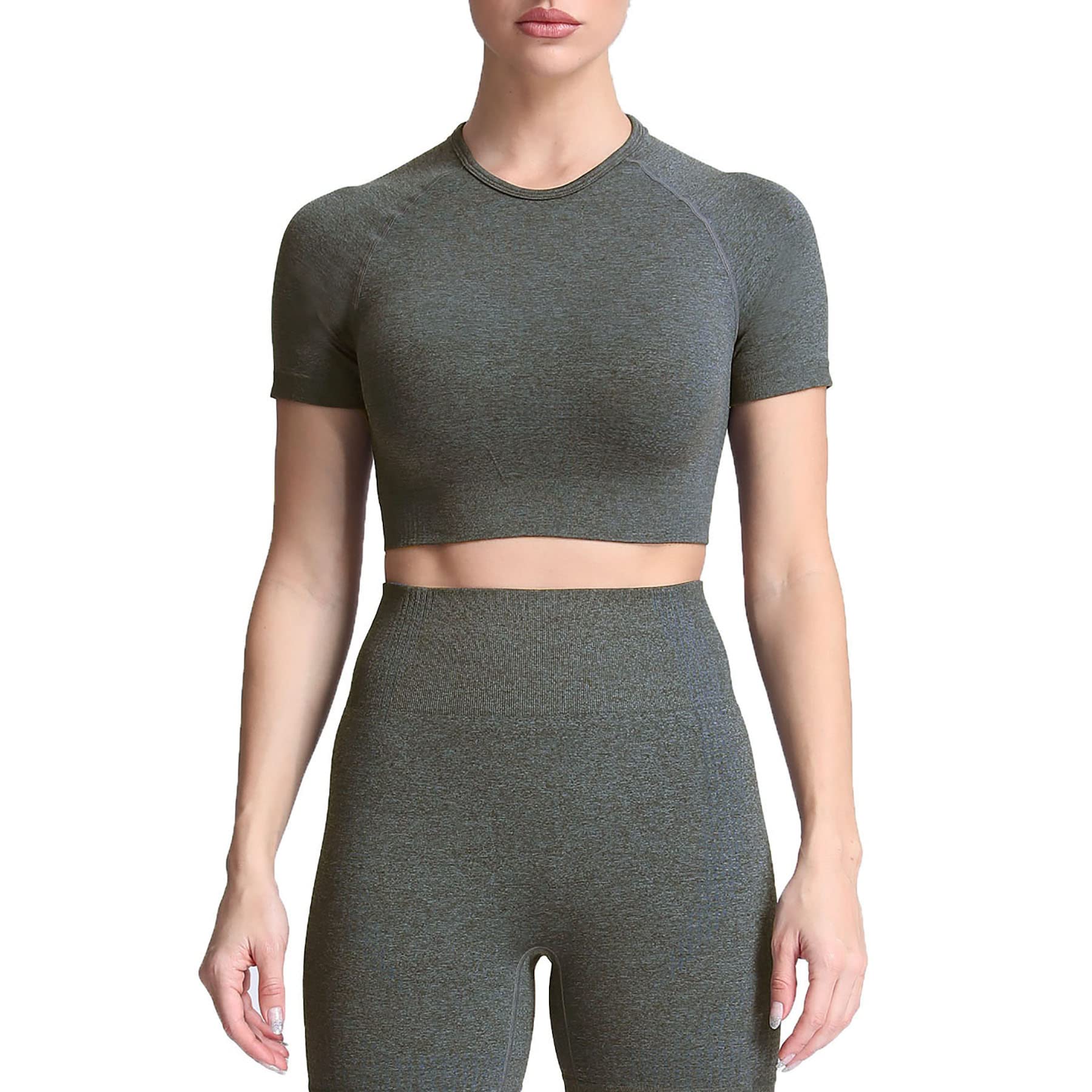 Aoxjox Women's Seamless Crop Top - Breathable Workout Shirt for Yoga, Gym & Running | Moisture-Wicking Activewear for Fitness & Sports | Perfect for Pilates, HIIT & Cardio Training