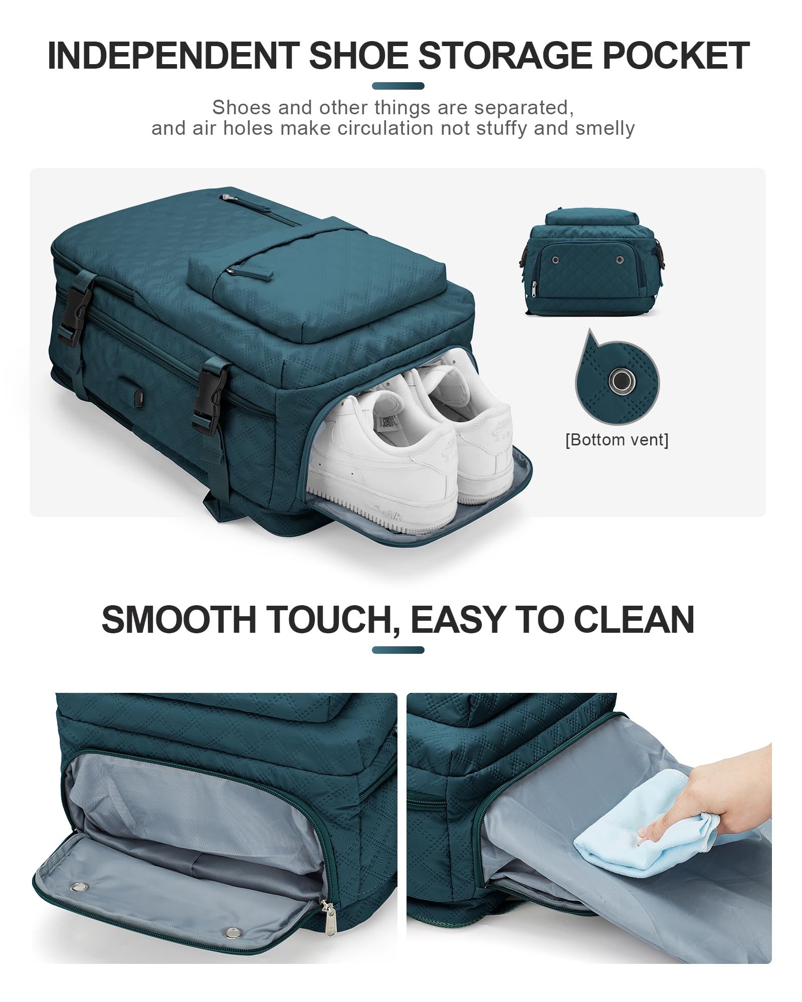 VGCUB Large Travel Backpack for Women & Men - Airline Approved Carry On Backpack, Waterproof Gym & Business Laptop Daypack (Peacock Blue) - Perfect for Air Travel, Work Commute & Outdoor Adventures