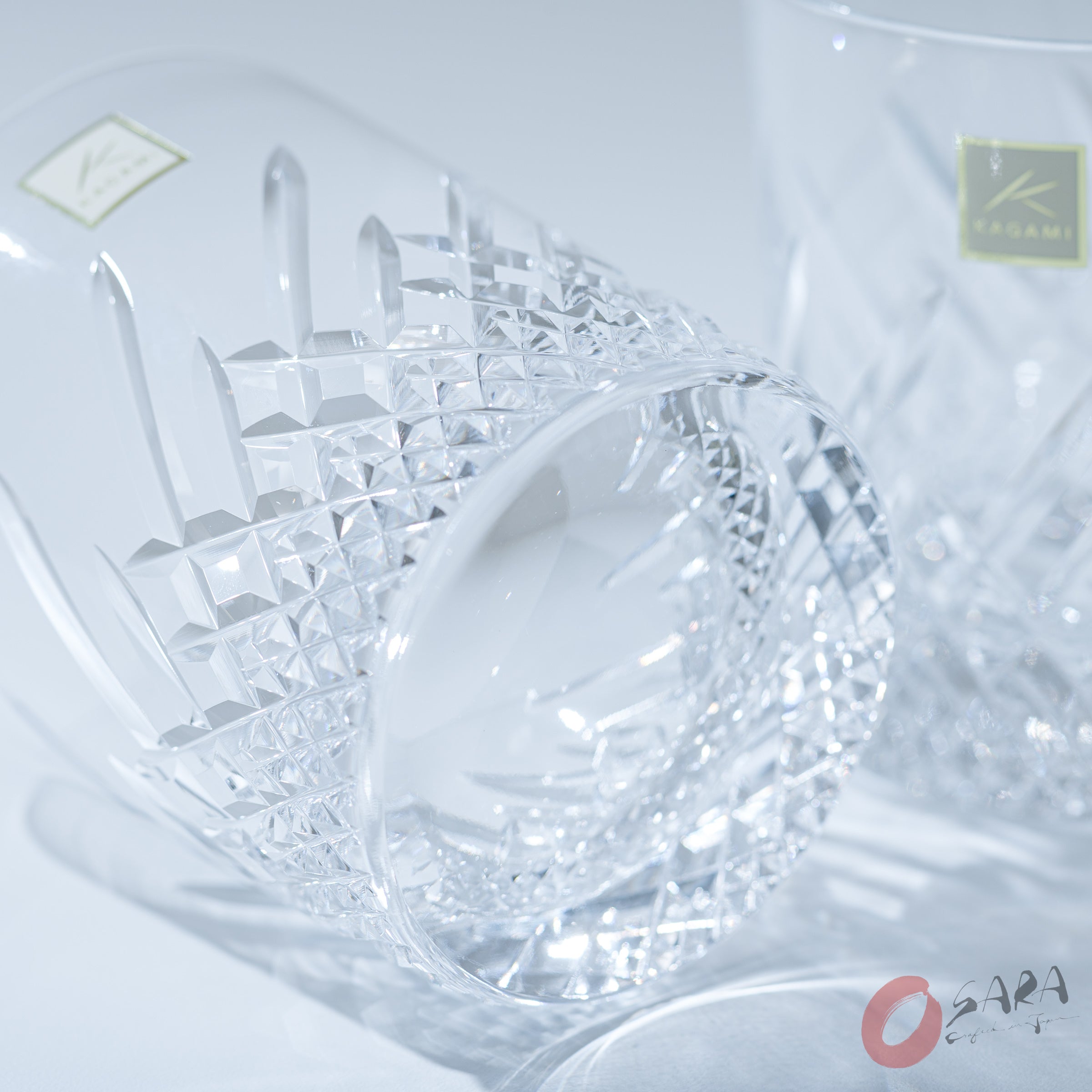 KAGAMI Handmade Japanese Crystal Whiskey Glasses Set of 2 - 260ml Frosted Rock Glasses for Scotch, Bourbon & Cocktails - Elegant Barware for Home & Gifts