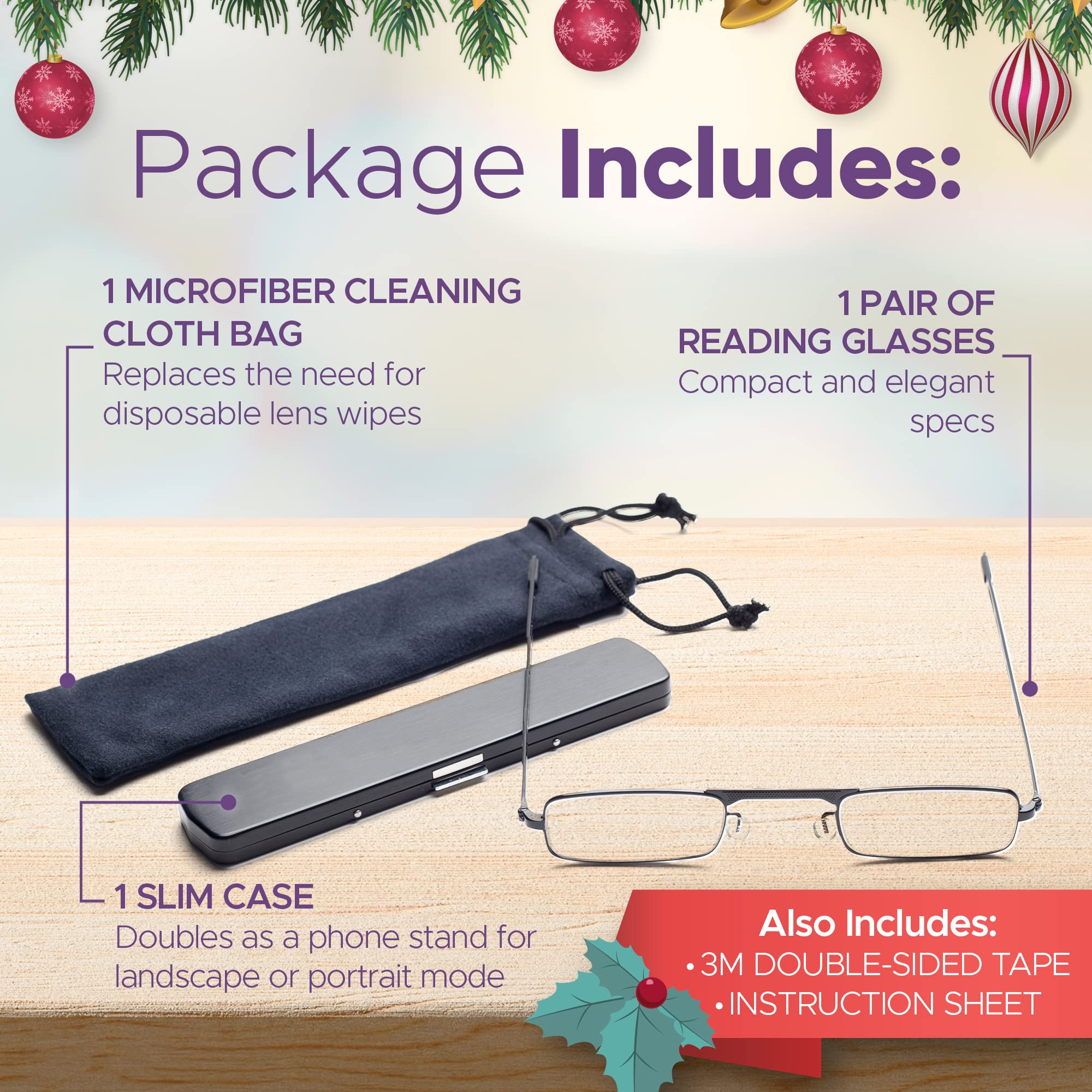 Premium Compact Reading Glasses - Ultra HD Optical Quality Frames & Anti-Glare Lenses with Protective Case (Doubles as Phone Stand) - Perfect for Reading, Working on Laptop & Using Smartphone