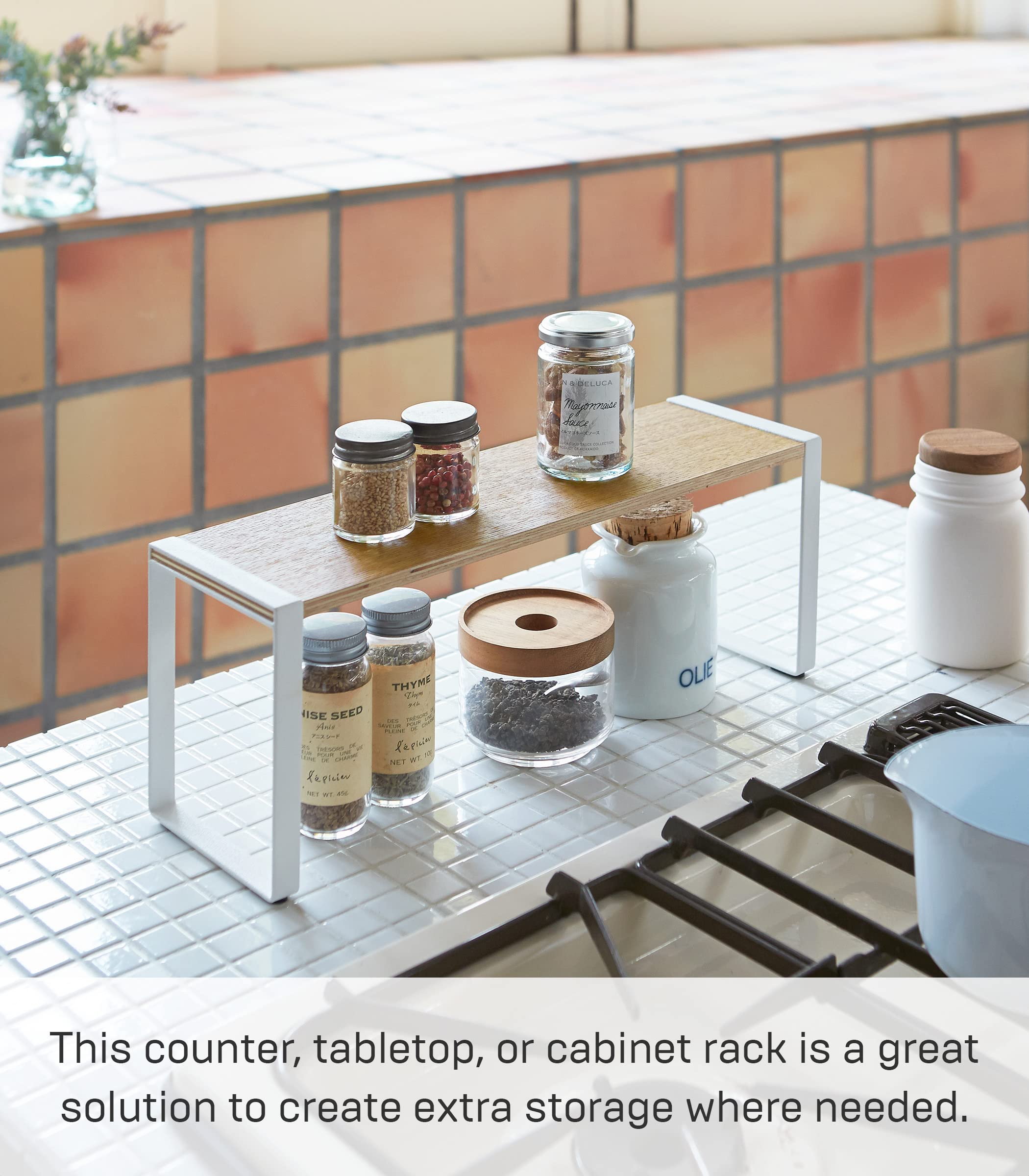 Yamazaki Home Kitchen Rack - Countertop Storage Shelf Organizer with Steel Frame & Wooden Shelves | Space-Saving Solution for Spices, Utensils & Small Appliances