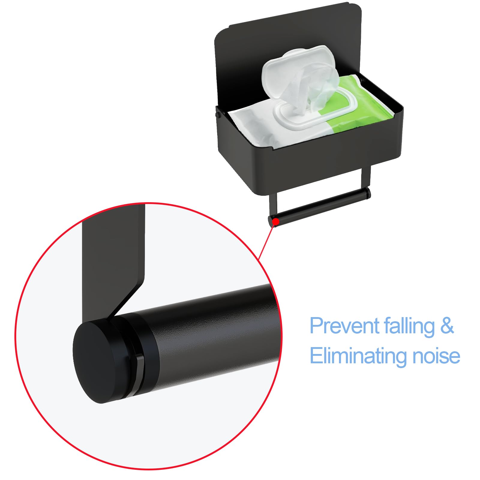JUYSON Stainless Steel Toilet Paper Holder with Shelf & Flushable Wipes Dispenser - Wall Mount Bathroom Organizer for Wipes Storage | SUS304 Matte Black | Perfect for Modern Bathrooms & Hidden Wipe Organization