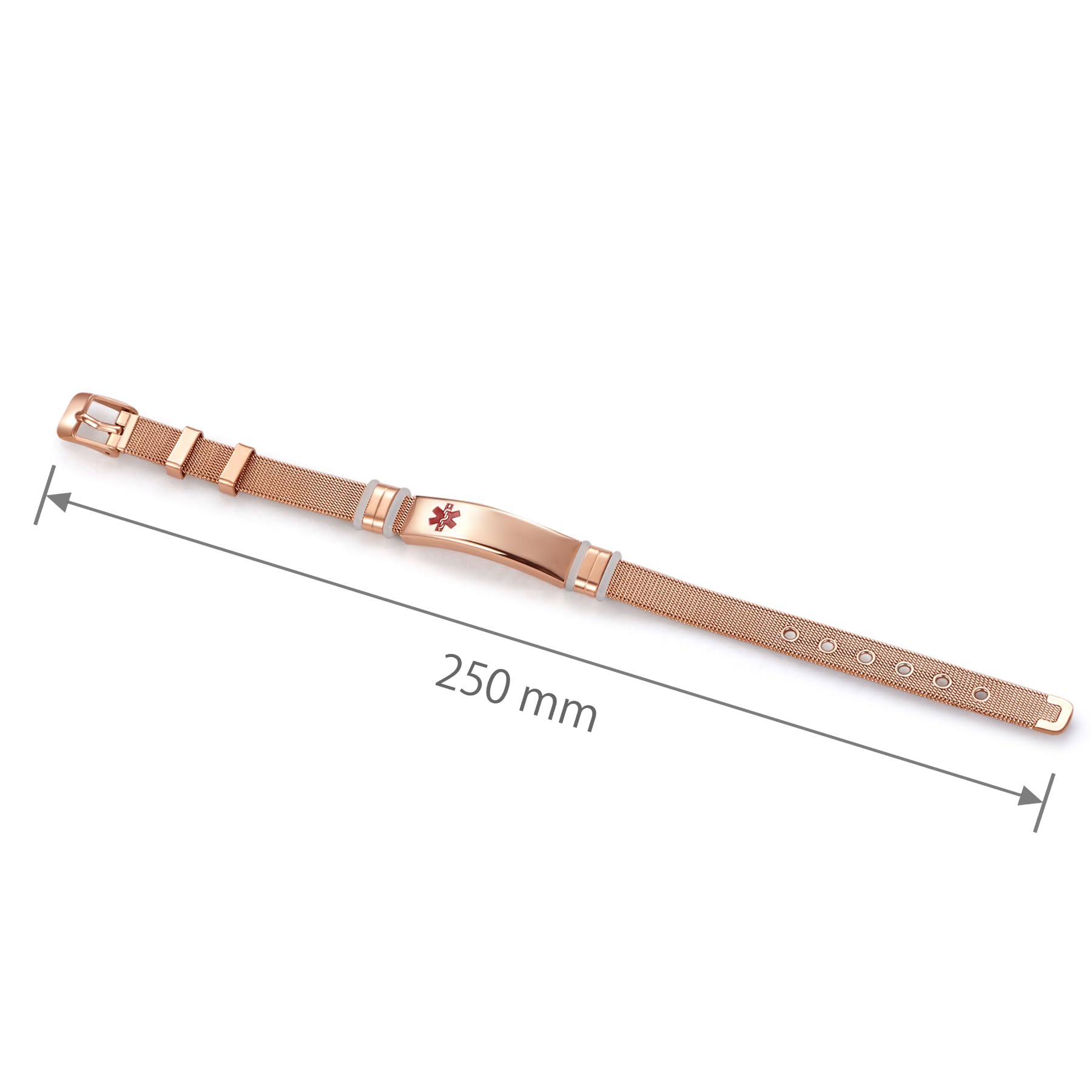 Rose Gold Red Medical Alert ID Bracelet for Women & Men - Emergency First Aid Health Alert Bracelet - Laser Engraved Stainless Steel Adjustable Wristband - Perfect for Allergies, Diabetes & Medical Conditions