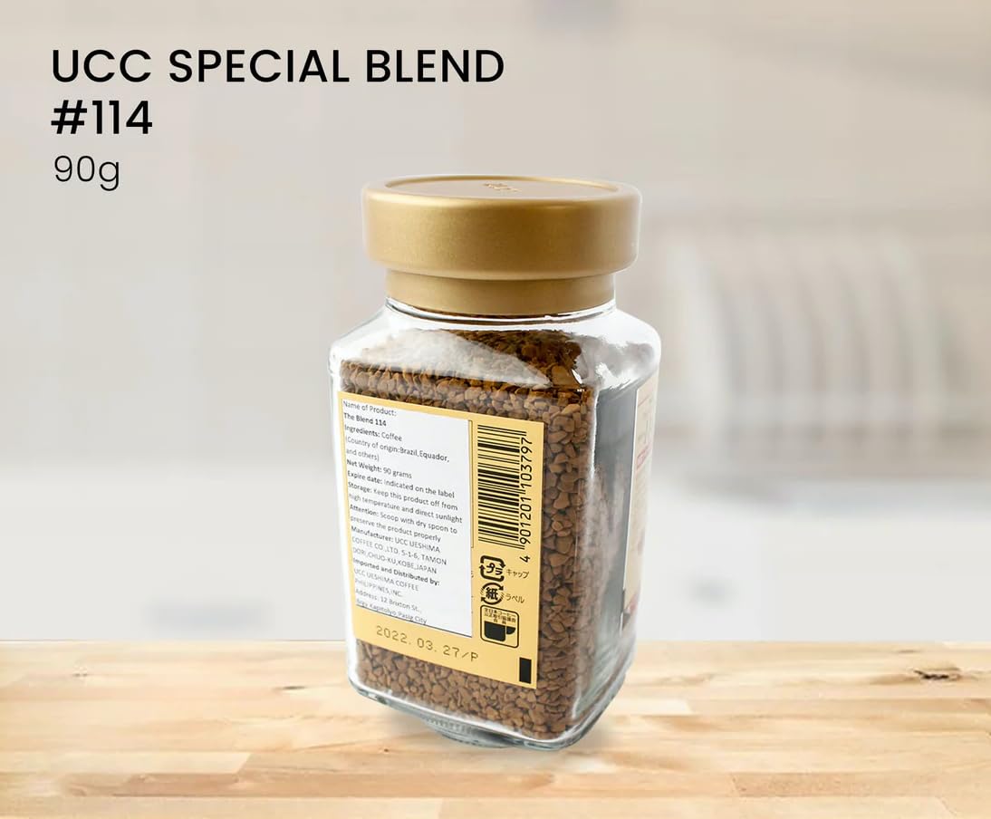 UCC The Blend 114 Coffee, 90g Bottle (12 Pieces) - 2 Cases - Premium Japanese Instant Coffee for Office, Home & Travel