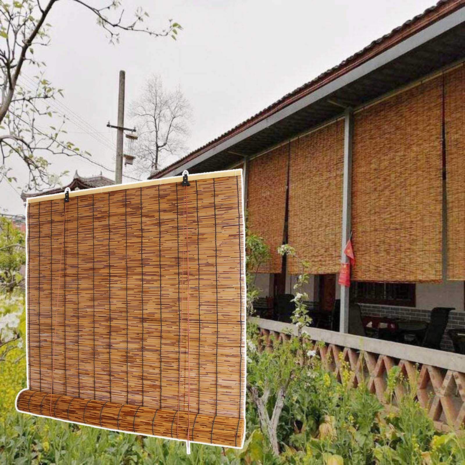 Brown Bamboo Roll Up Window Shades - Waterproof Reed Curtain for Patio, Indoor & Outdoor Use - Retro Roman Blind in 28x32 Inch & 52 Sizes - Perfect for Sunroom, Balcony, Porch & Backyard Privacy