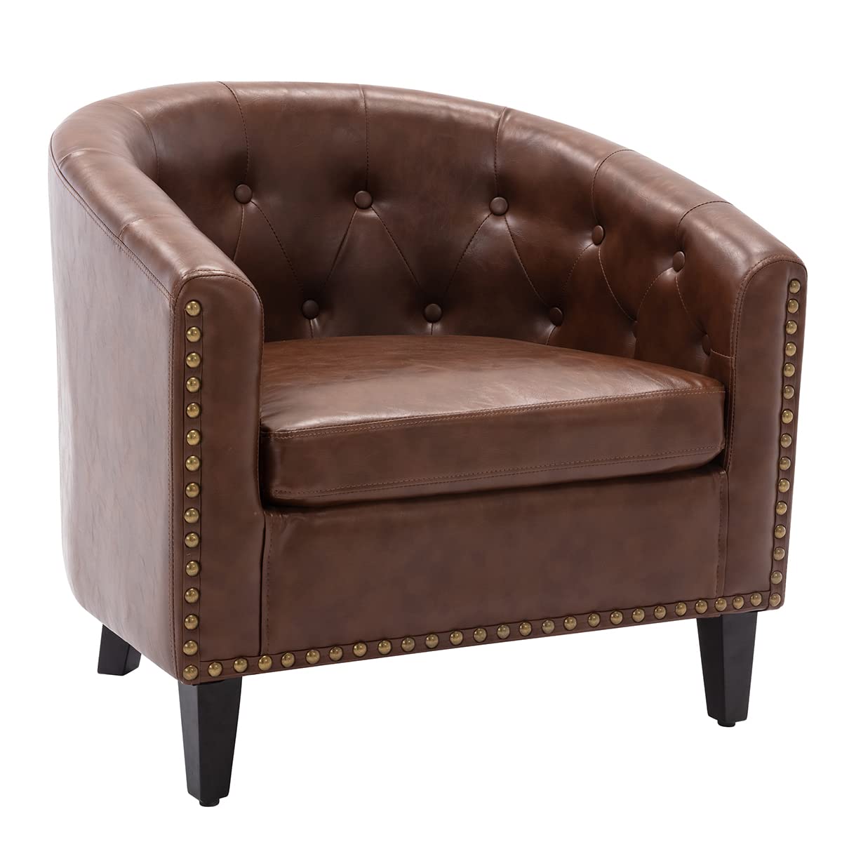 Homesally Faux Leather Barrel Club Chair - Dark Brown Antique Style Upholstered Accent Chair for Living Room, Office & Reception Areas | Perfect Lounge Chair for Fireside Relaxation & Modern Interior Decor