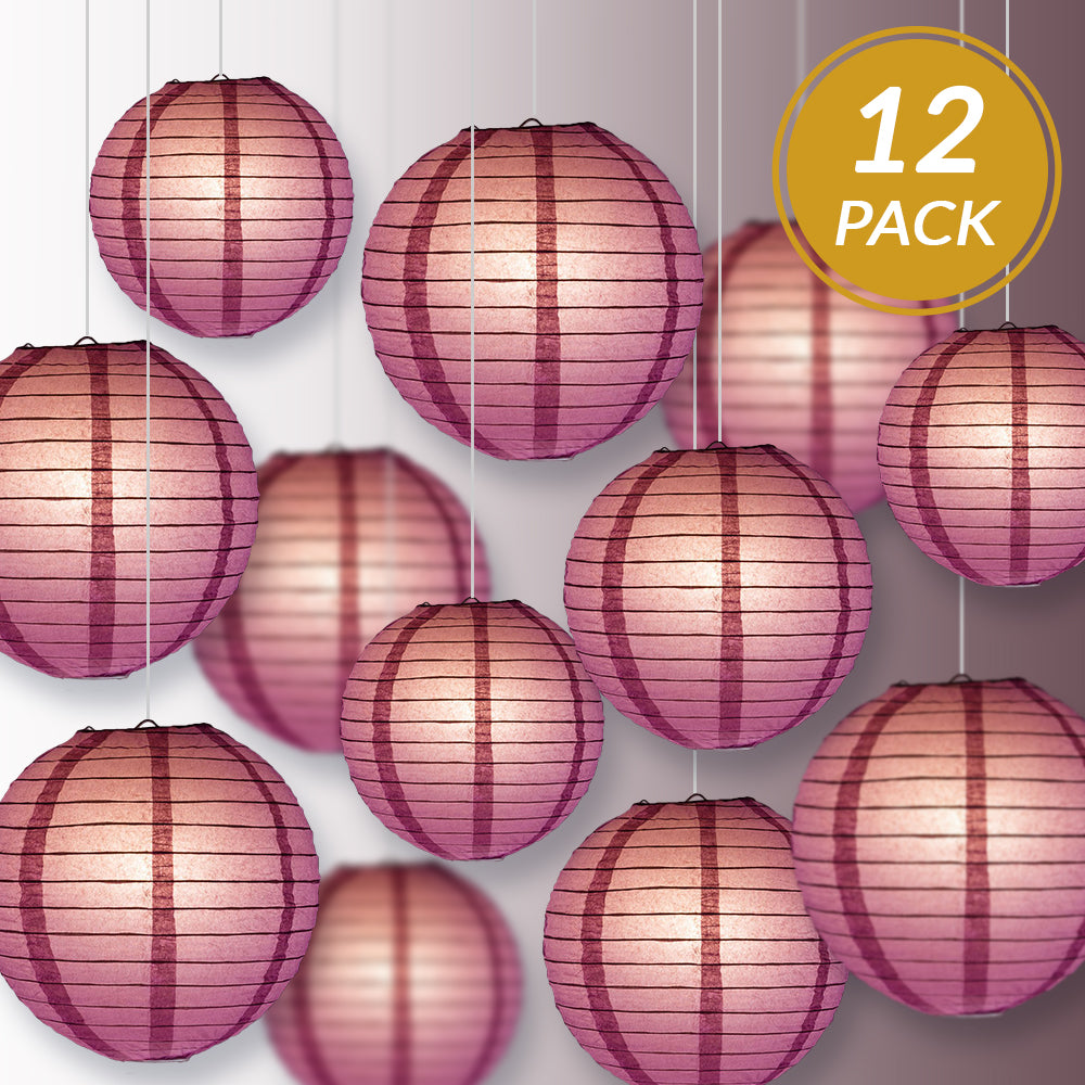 12-Piece Violet & Orchid Paper Lantern Set - Chinese Hanging Decorations for Weddings, Parties & Events (12/10/8 Inch) - Perfect for Indoor/Outdoor Celebrations, Home Decor & Festival Lighting