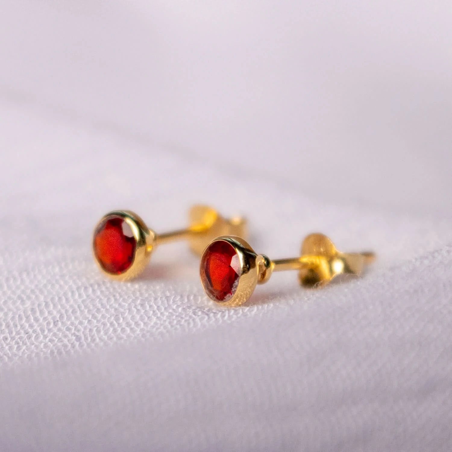 Garnet Mini Stud Earrings 14K Gold Plated January Birthstone Jewelry for Women - Perfect for Gifts, Parties & Everyday Wear