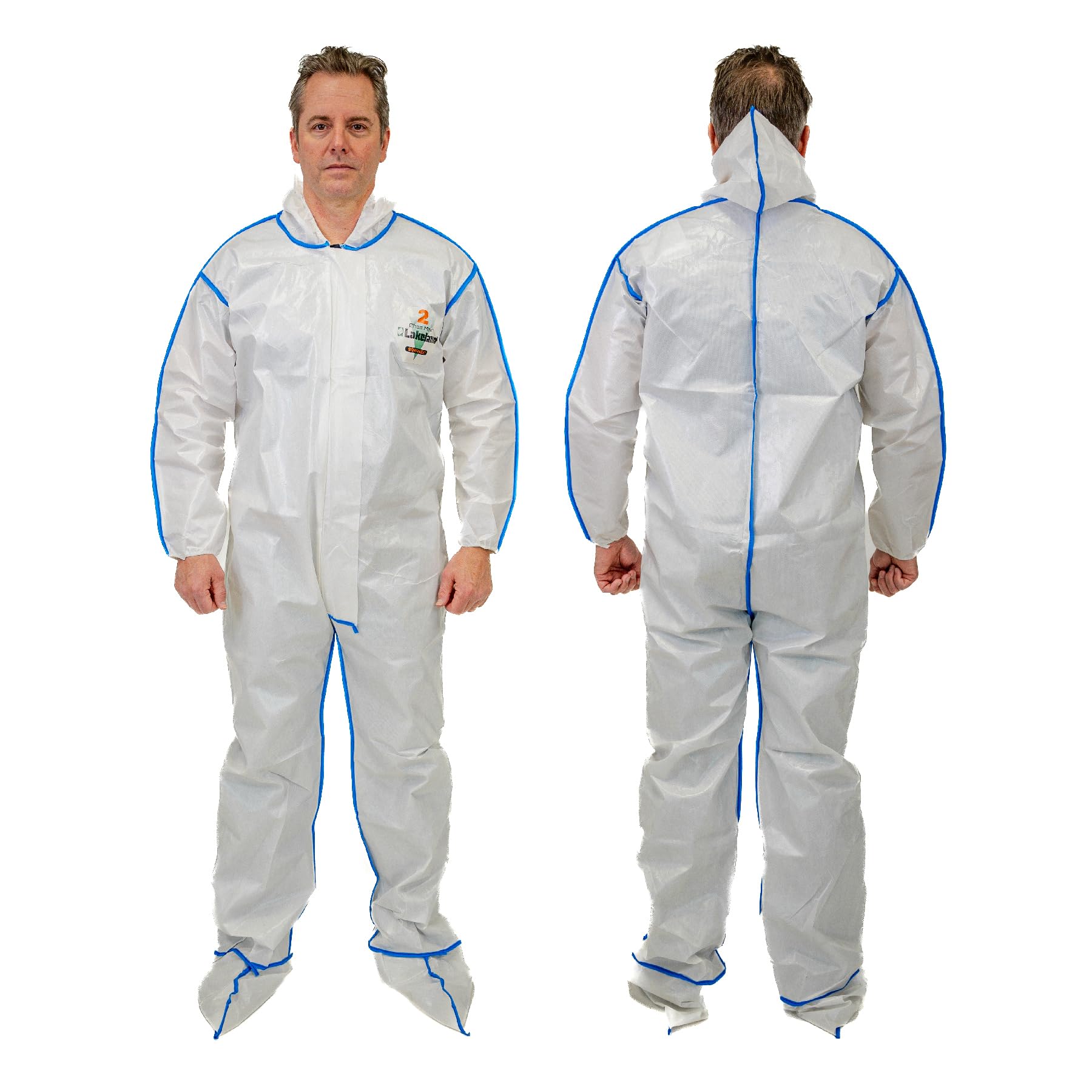Lakeland ChemMax 2 Bound Seam Disposable Coverall with Hood & Boots - White Protective Suit (12-Pack) | Chemical Resistant Full Body Cover for Industrial Safety & Hazardous Work Environments