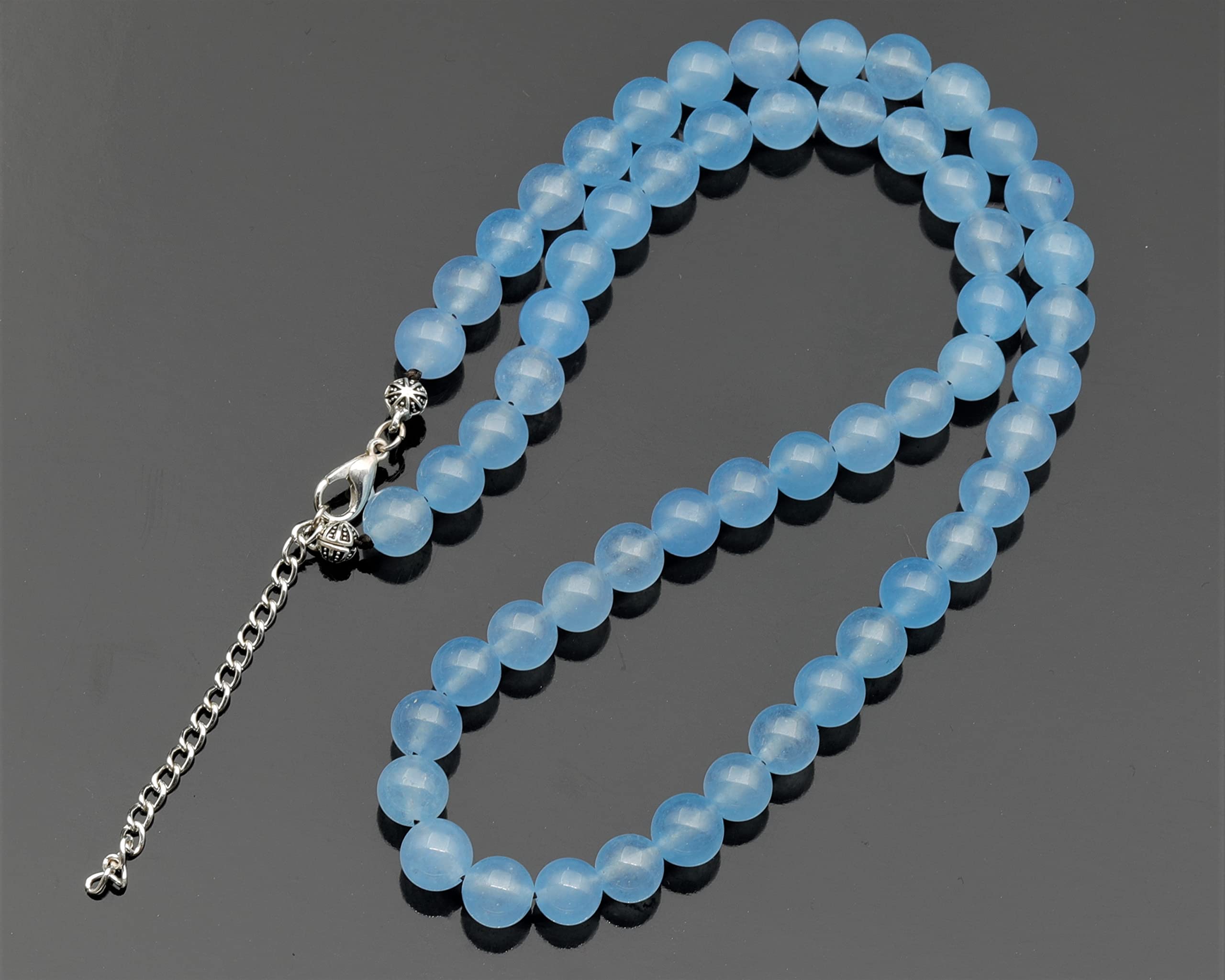 Natural Angelite Beaded Choker Necklace - Genuine Gemstone Calming Stone Jewelry with Clasp Closure, Unisex Healing Crystal Necklace (18