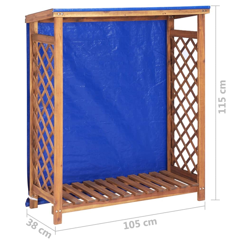 vidaXL Acacia Wood Firewood Storage Shed with PVC Tarp Cover | Outdoor Log Rack for Fireplace, Camping & Backyard | Durable Wooden Firewood Holder for Patio, Garden & Wood Stove