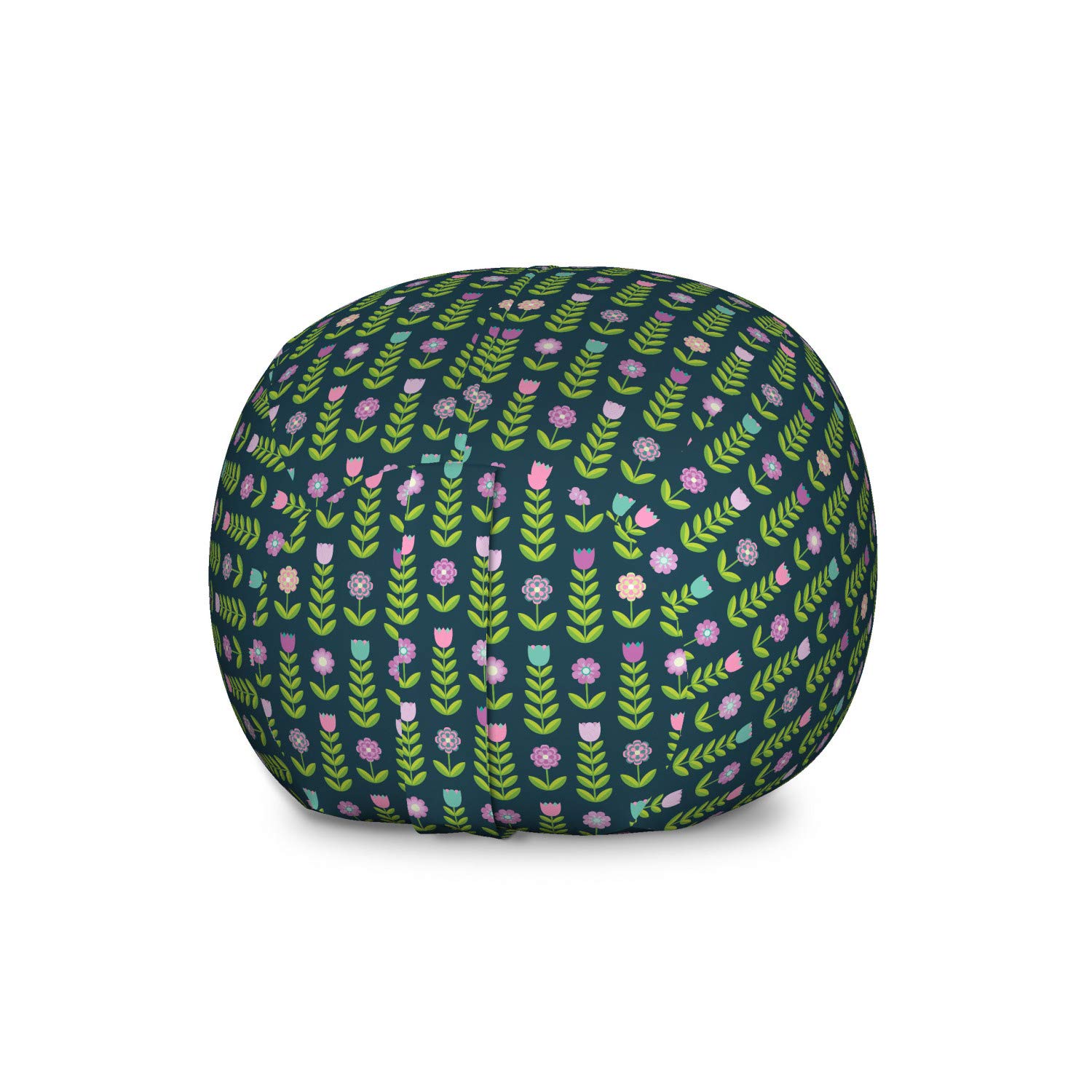 Ambesonne Floral Storage Toy Bag Chair - Large Washable Stuffed Animal Organizer with Geometric Flower Design in Fern Green & Dark Teal | Kids Room Decor, Playroom Storage, Nursery Organization