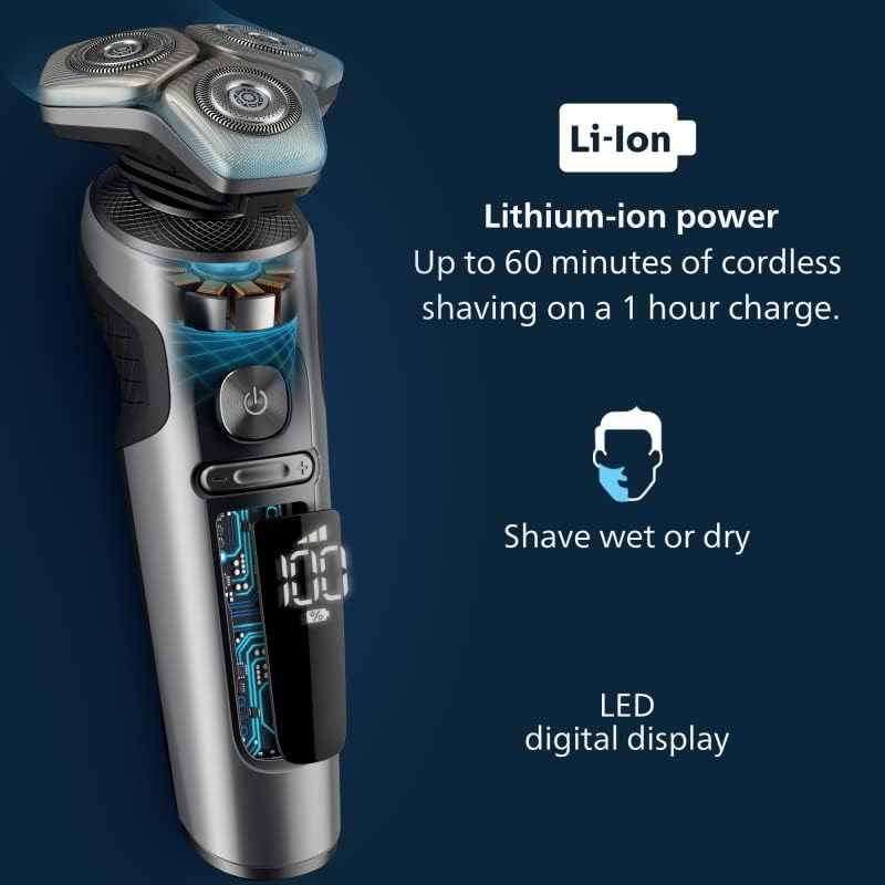 Philips Series 9000 Prestige Electric Shaver - Wet & Dry Shaving with SkinIQ Technology & Hydro SkinGlide Coating - Black Grey (SP9871/13) - Perfect for Travel & Daily Grooming